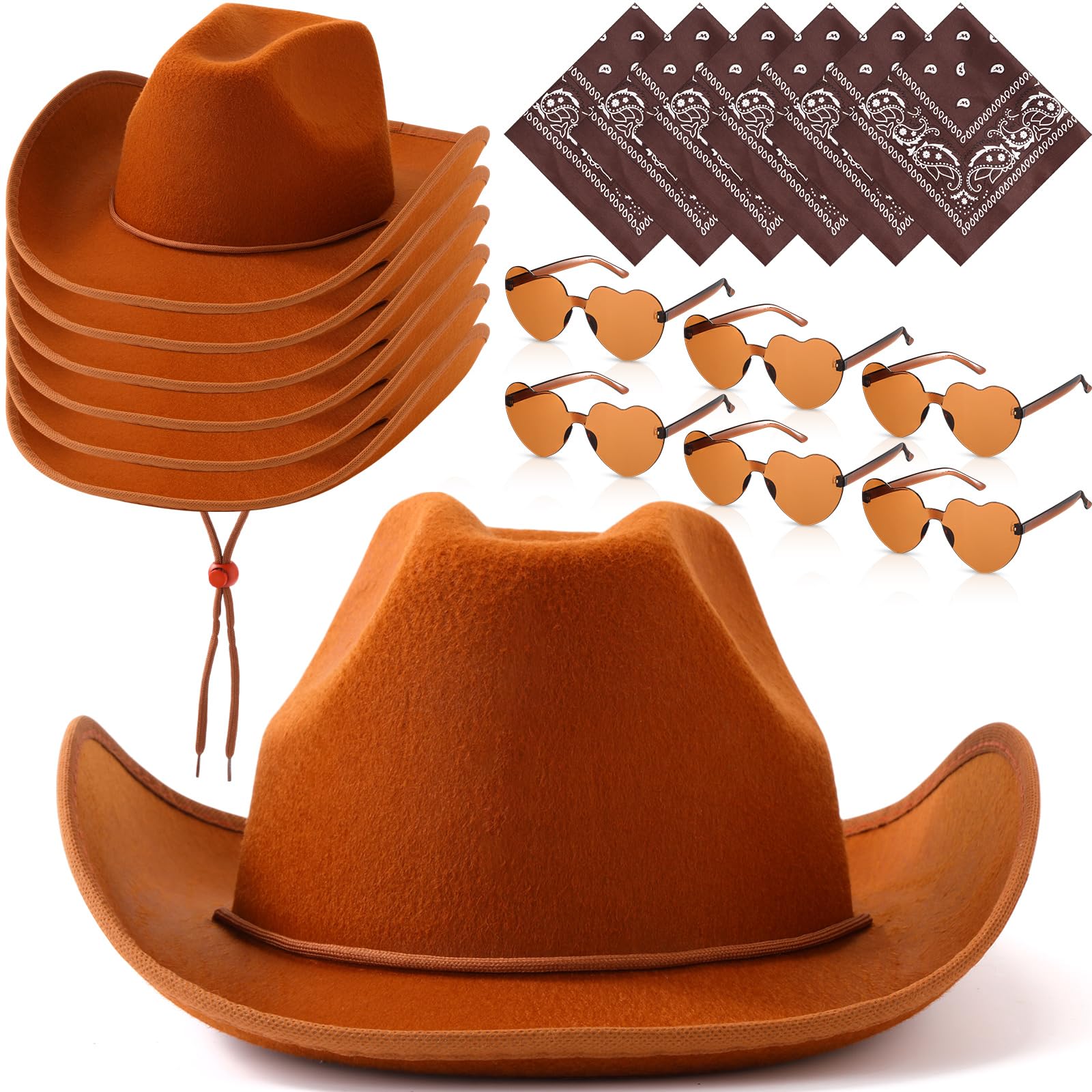Coume 6 Sets Cowboy Hat Heart Sunglasses Paisley Bandanas