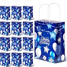 Censen 24 Pcs Birthday Gift Bags with Handles Navy Blue Silver Birthday Party Favors Goodie Paper Gift Wrapping Bags for Boy Girls Men Women Party Supplies, 5.9 x 3.2 x 8.3 Inches