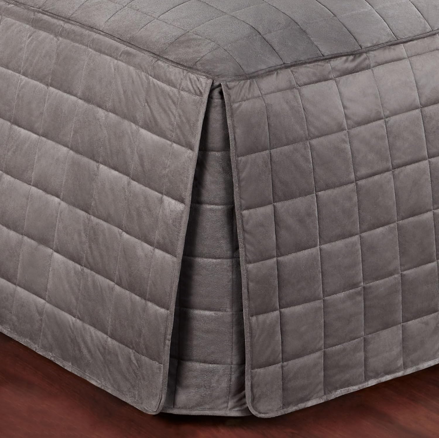 Touch of Class Camden Luxury Bedding | Neutral Charcoal Gray Color | Grande Fitted Bedspread | Faux Suede Box Quilted Design | Designed 3 Piece Set Includes Queen Bedspread and 2 Standard Shams