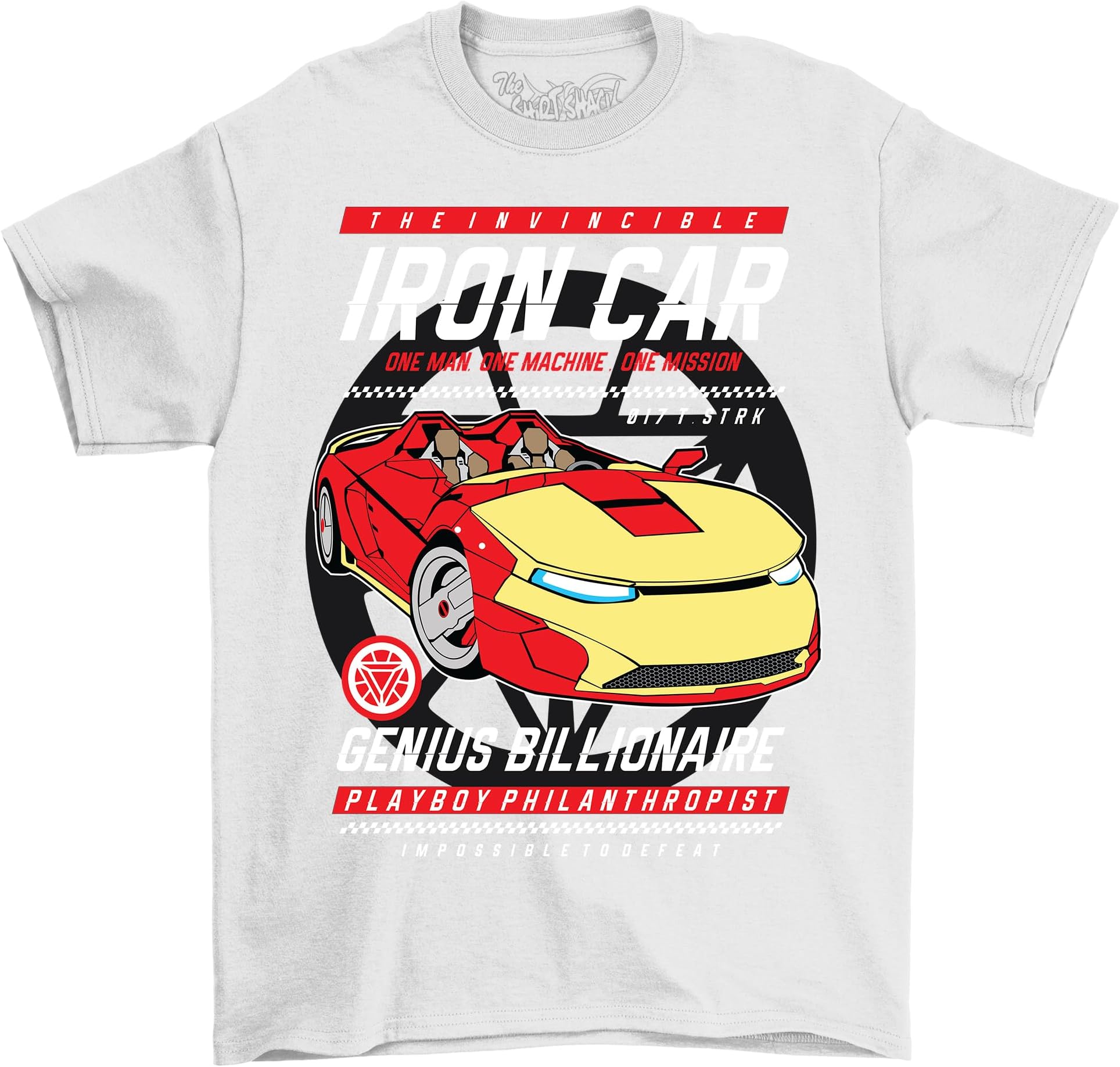 The Shirt ShackIron Super Car t-Shirt - Funny and Fast! 100% Cotton, Funny t-Shirt, Unisex Printed Design. Drive Like a Superhero with This Iron-clad Vehicle.