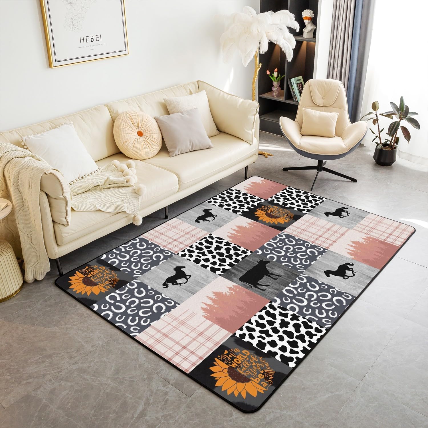 Tapis cheval antidérapant et facile à nettoyer pour salon 160x200cm