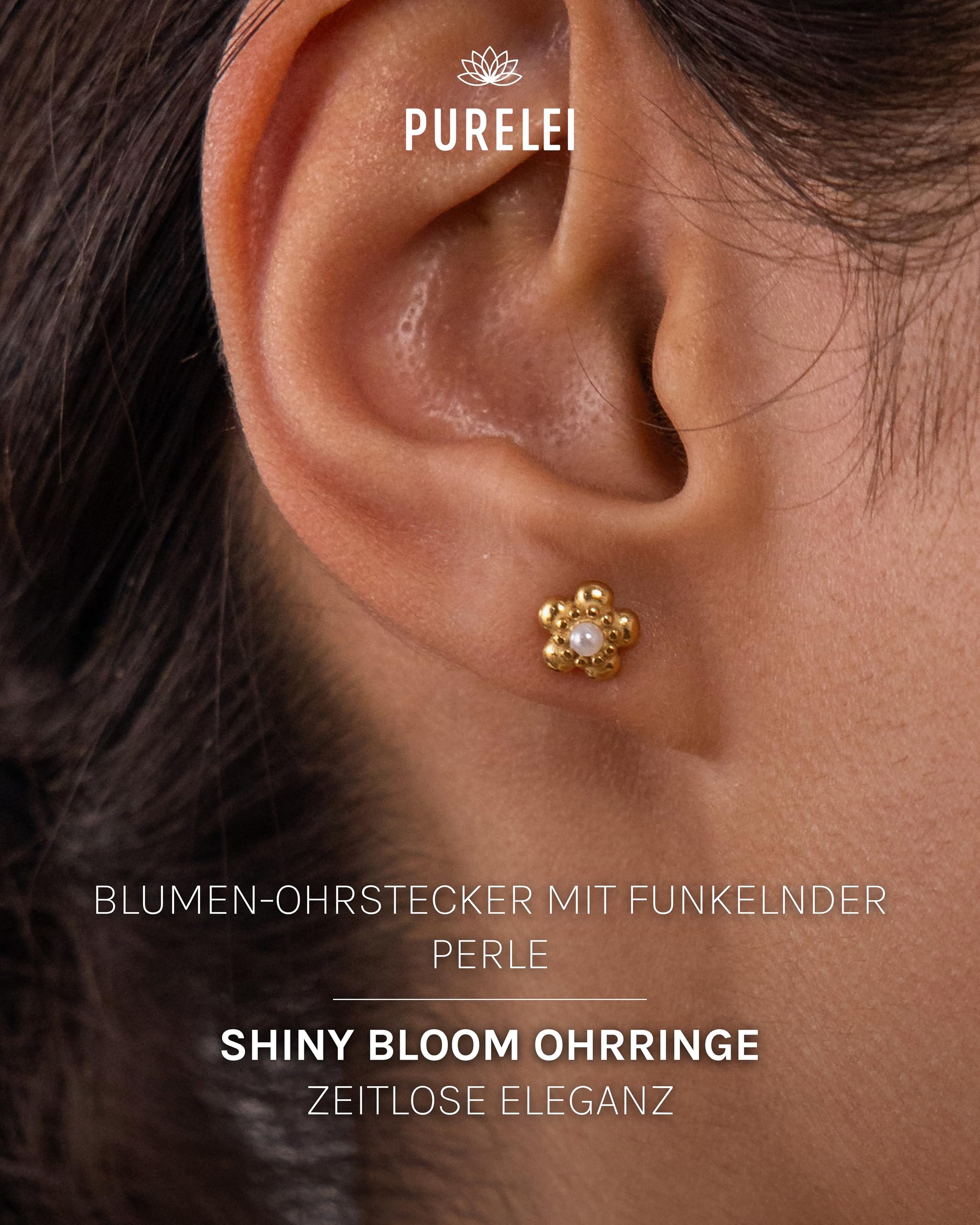 PURELEI® Shiny Bloom orecchini (oro, argento, oro rosa), orecchini impermeabili per donne e ragazze, orecchini in acciaio inox a forma di fiore con perla, regalo per donne e figlie