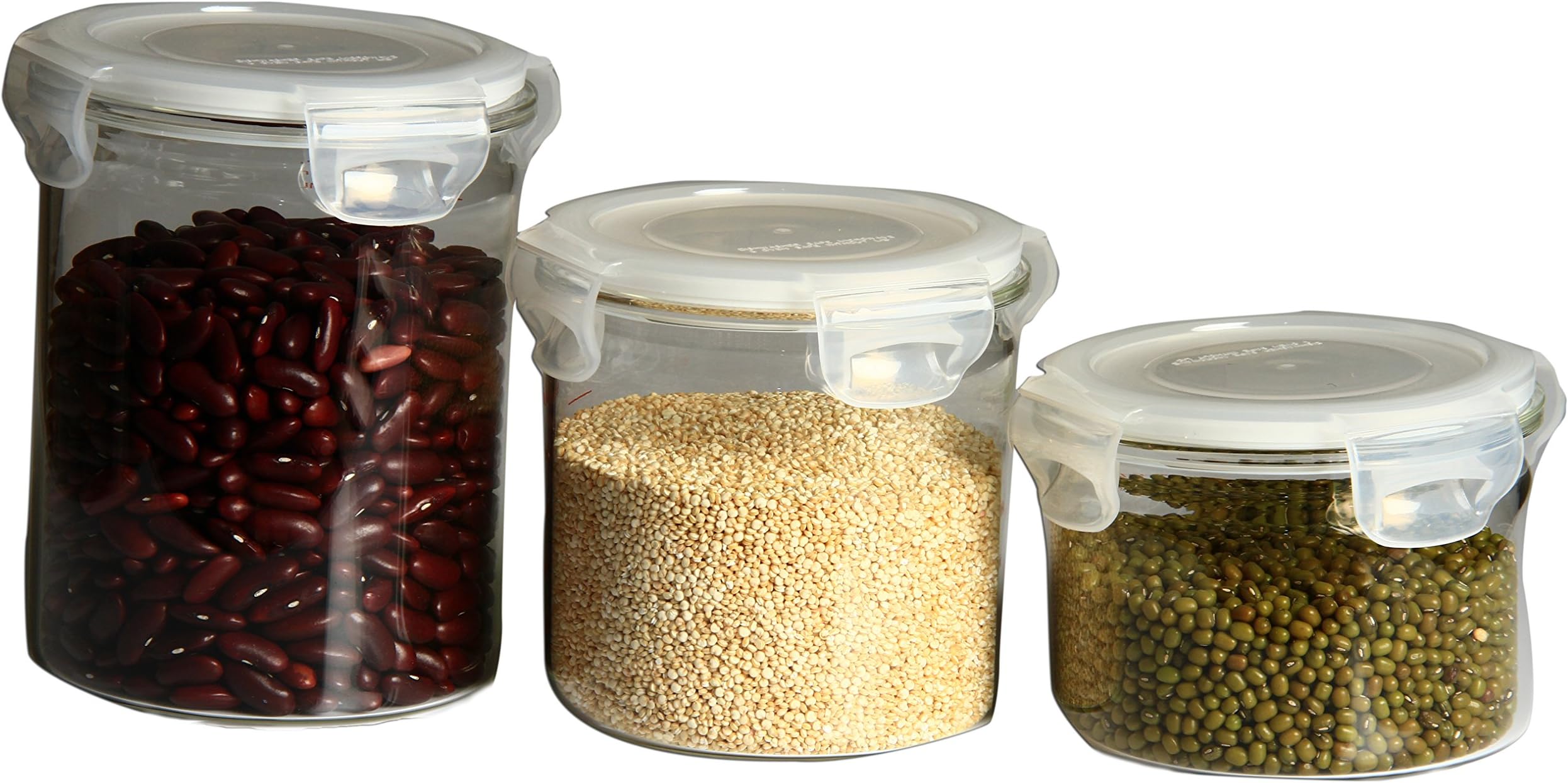 VERTIS Set of 3 Storage Jars Borosilicate Glass Canisters with Quad Lock AirTight PP LID 300/500/750 mL
