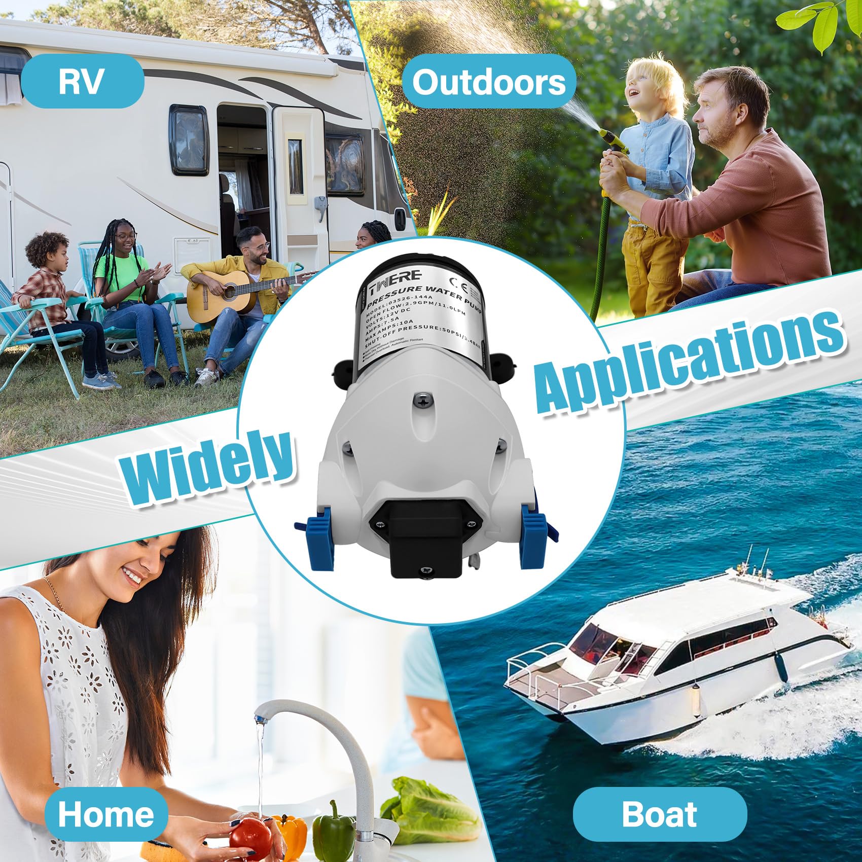 [Versión mejorada] R3526144D - Bomba de agua para caravana, 3 GPM 12 V CC 50 PSI, bomba de agua de diafragma autocebante triplex de repuesto R3526144D/03526-144A, silenciosa y apagado automático, para