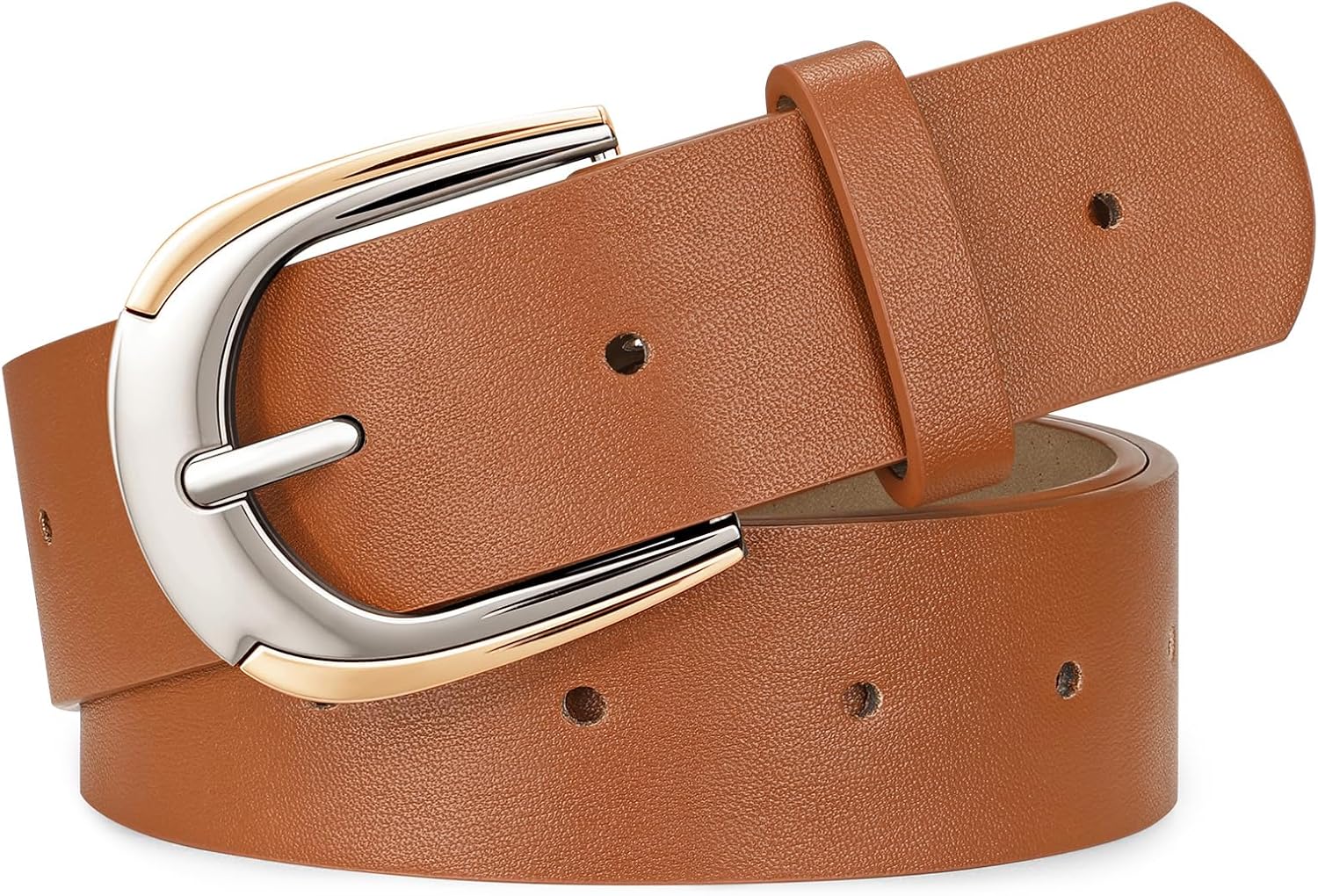 JASGOOD Leather Belts for Women Ladies Casual Belt for Jeans Pants Dresses with Gold and Silver Buckle