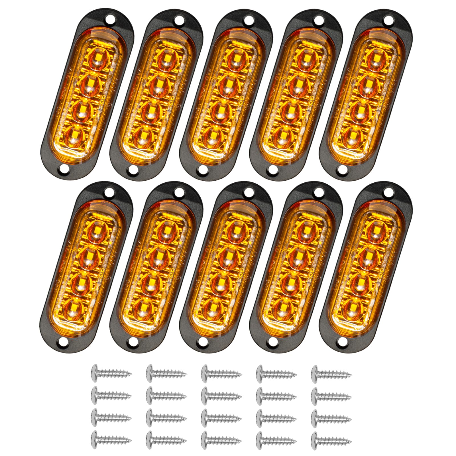 Catekro 10 x Feux de Gabarit LED 12V/24V 4 LED Feux de Position (Jaune) | Feu de Gabarit Remorque Étanches pour Remorque Camion Bus Caravane Signalisation Latérale Universels Orange