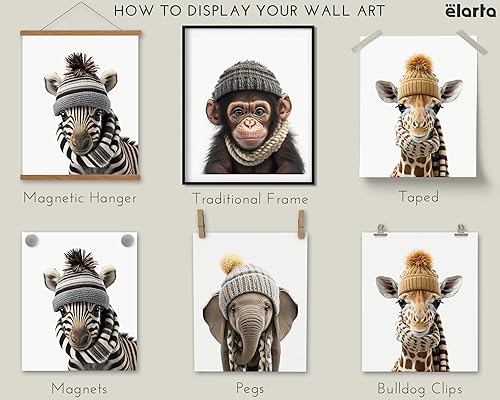 Miniatura 5 de Elarta Impresiones artísticas de pared de animales de guardería, género neutro para bebés, decoración de safari para niños y niñas (8 x 10 sin