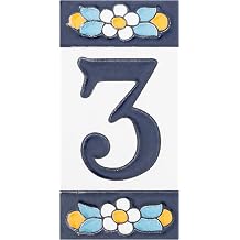Sevillano Flora Address Numbers 3 2-1/8" x 4-3/8" Ceramic Wall Tile