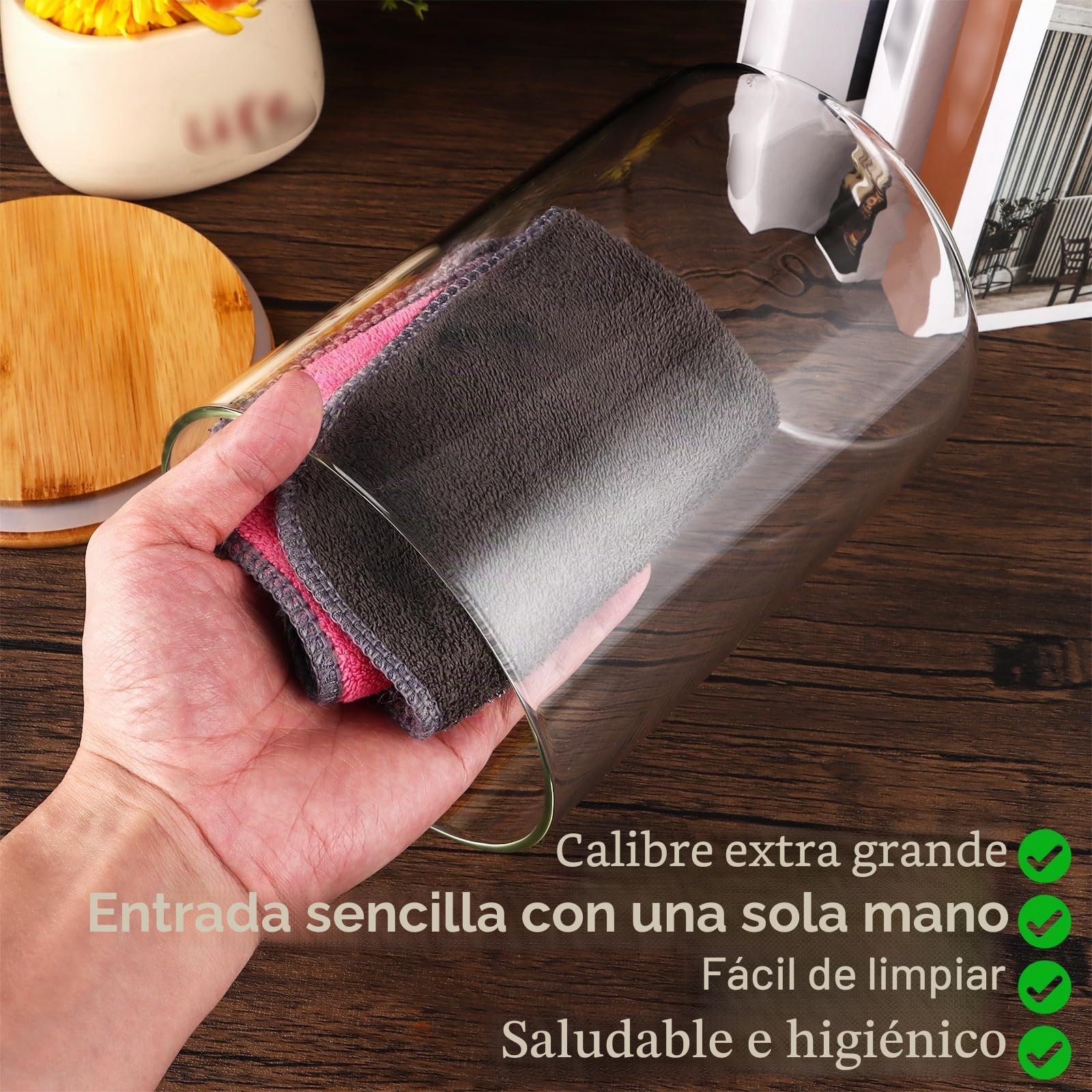 Tarros de Cristal con Tapa Hermética 3L, 2 Piezas - Botes de Almacenamiento de Cocina con Tapa de Bambú, Tarro Grande Cristal Ancho para Granos, Frutos Secos, Harina, Cereales