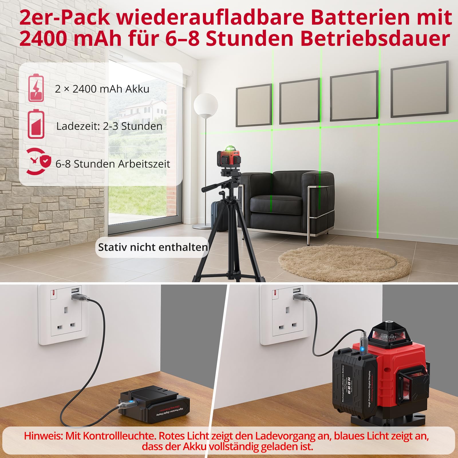 XUNTOP Laser Wasserwaage Selbstnivellierend Kreuzlinienlaser Grün Laser 16 Linienlaser 360° Projektionswinkel IP54 Horizontal/Vertikal Mit Fernbedienung und Wandhalterung für Baustelle Heimwerker