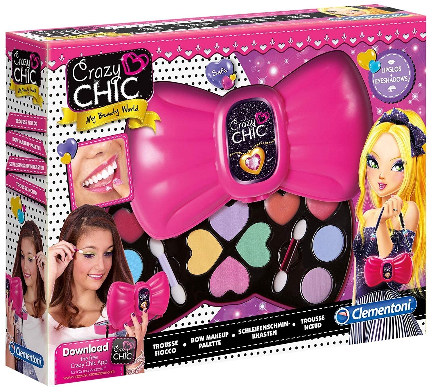 Clementoni Crazy Chic - Trousse Fiocco, Gioco Creativo Bambini 6+ Anni, Set Trucco con Ombretti, Lucidalabbra e Specchietto, Idea Regalo per Comporre Make-Up per Ogni Occasione, 15223