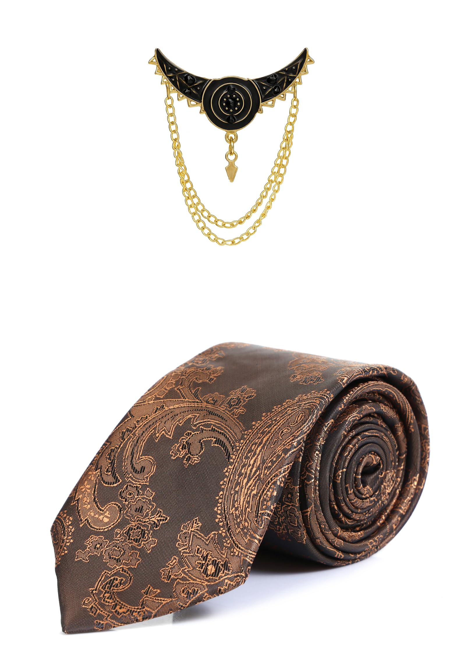 random stripe Premium Men’s Necktie with Brooch | Elegant Paisley Design Silk Tie for Wedding & formal set-picture-46