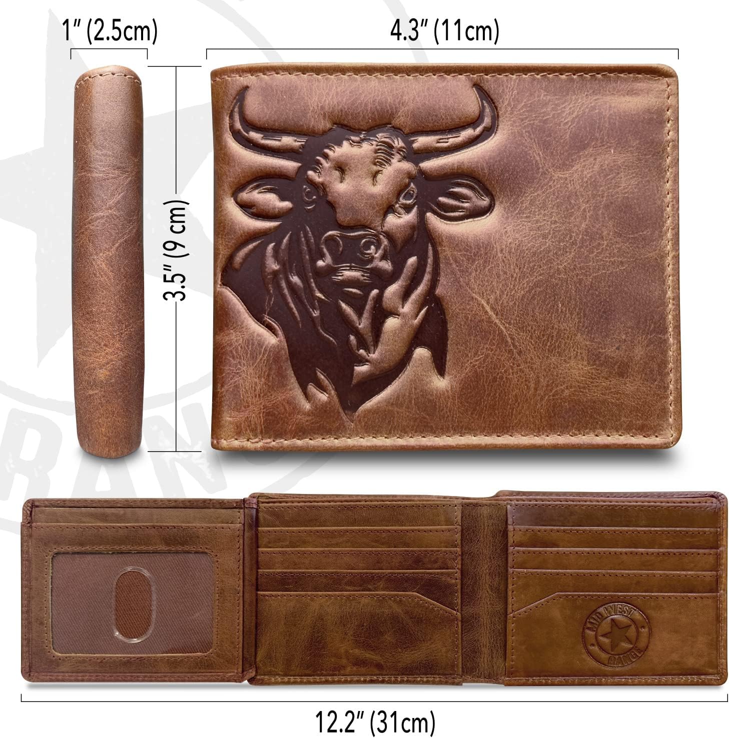 Western Wallet for Men – Cowboy Rodeo Bull Bifold – Full Grain Leather RFID Blocking Slim Wallet with Card Slots & ID Window – Durable Western Gift for Ranchers, Outdoorsmen & Rodeo Fans - Image 3