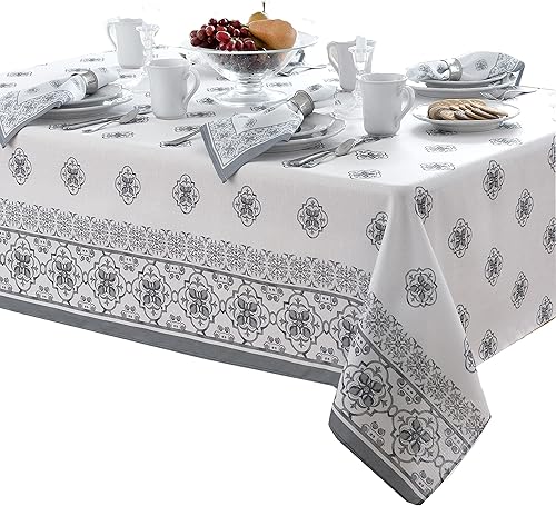 Miniatura 2 de Newbridge Mantel rectangular de tela, 52 x 70 pulgadas, color gris Mykonos Mediterráneo, para interiores y exteriores, resistente a las manchas, sin