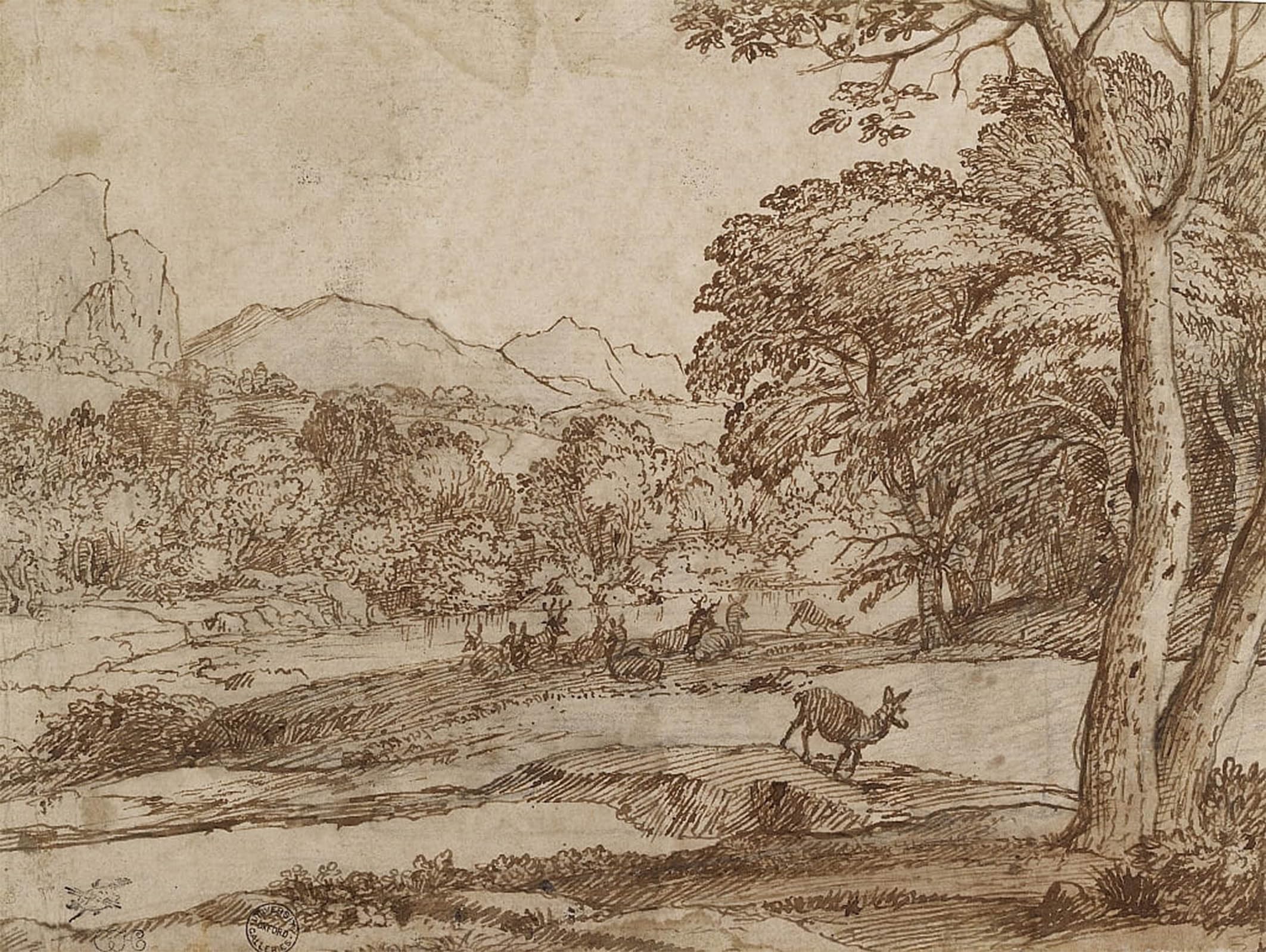 Impression d'affiches grand format 60x90cm paysage de cerfs Claude Lorrain