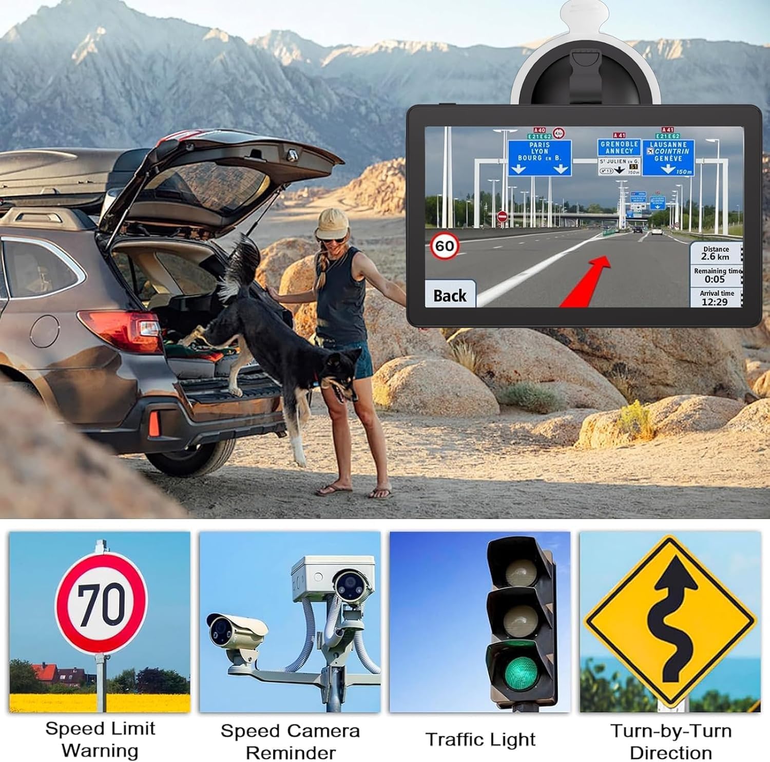 GPS Navigator for Car Truck RV, Latest 2026 Map, 9 inch Touch Screen Real Voice Spoken Turn-by-Turn Direction Reminding Navigation System for Cars, Vehicle GPS with Speed and Red Light Warning