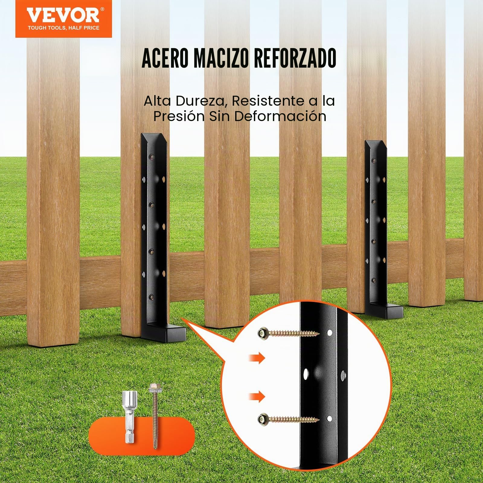 VEVOR Kit de Reparación de Anclajes para Postes de Valla, 4 Estacas de Soporte para Postes de Valla de Acero Resistente, Estacas de Anclaje para Reparación de Postes de Valla de Madera Rotos