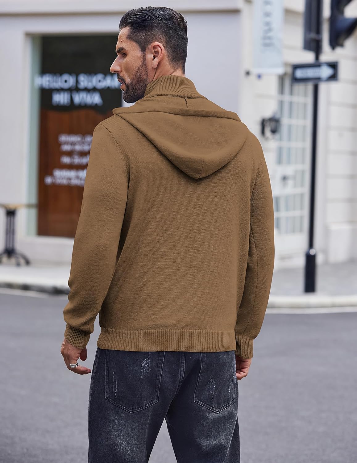 COOFANDY Mens Knitted Hoodie Sweater Long Sleeve Turtleneck Quarter Zip Pullover Sweaters with Pocket - Image 2