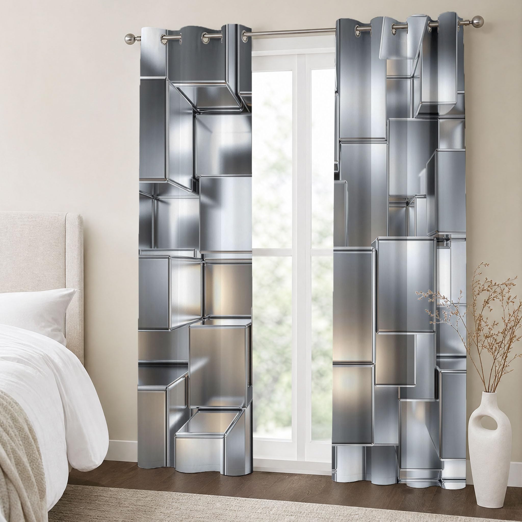 Rideaux occultants en microfibre argentée style contemporain 3D