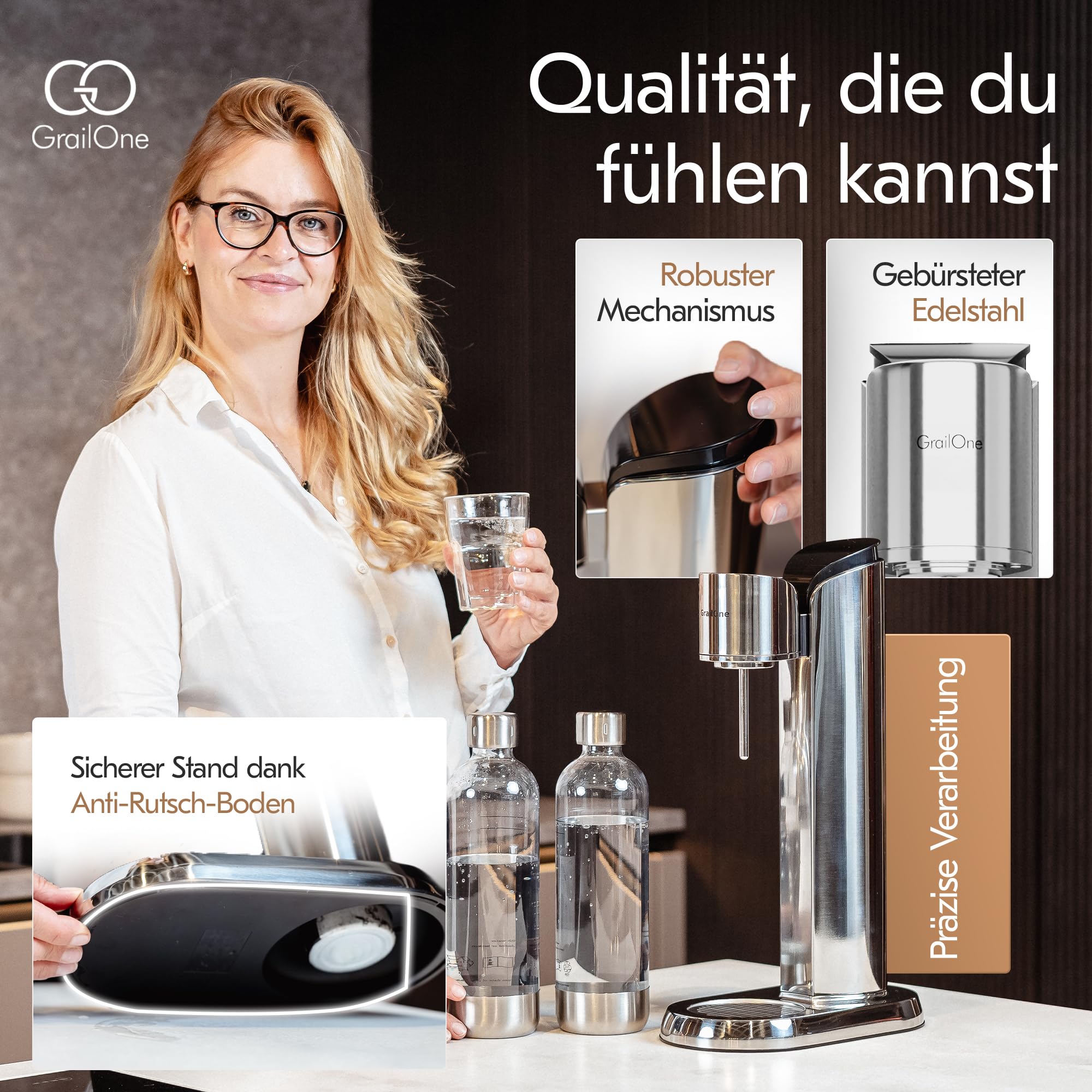 Wassersprudler Edelstahl [inkl 2 PET Flaschen ] – soda stream kohlensäure Maker–Sprudelwasser Maschine – Wasser Sprudler für Sodastream CO2 Zylinder für my soda streaming und streamautomat
