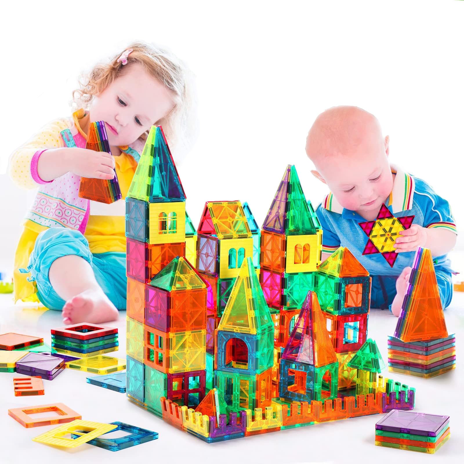 Magnetic Building Set, GDTOMEEU 100-Piece Original Clear Colors Set for Creative Open-Ended Play, Creativity Beyond Imagination, Inspirational, Recreational, Educational Conventional