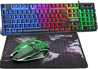 CHONCHOW Gaming Keyboard and Mouse Led Backlit USB Wired with Light Up 104Key 3600DPI 2 Side Button Mouse Keyboard Mechanical Feeling Compatible with PC Mac OS Xbox Ps4 Ps5 with Mousepad