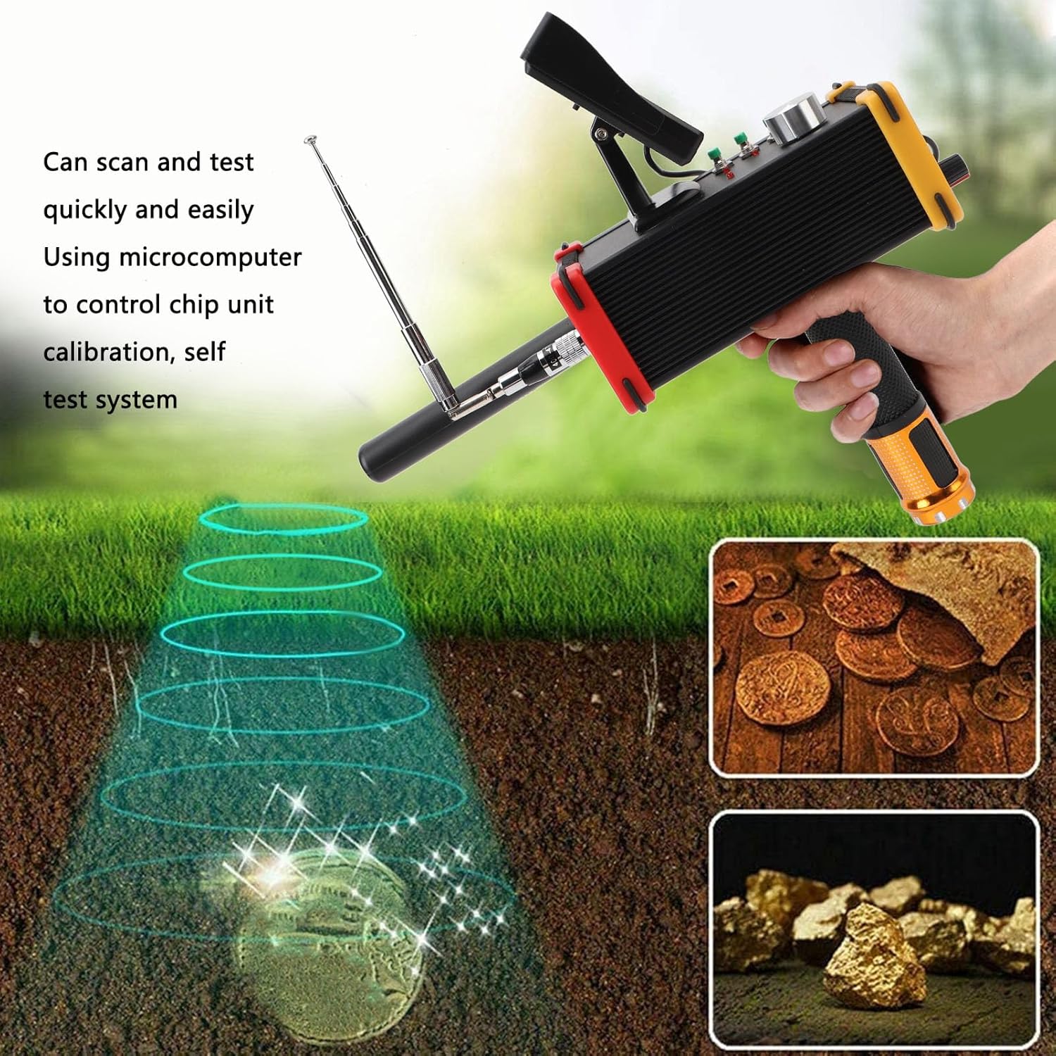 Gonetre Metal Detector High Accuracy Advanced Gold Silver Copper Locator with Display Screen for Treasure Enthusiasts Aluminium ABS 1500g (US Plug 100-240V)