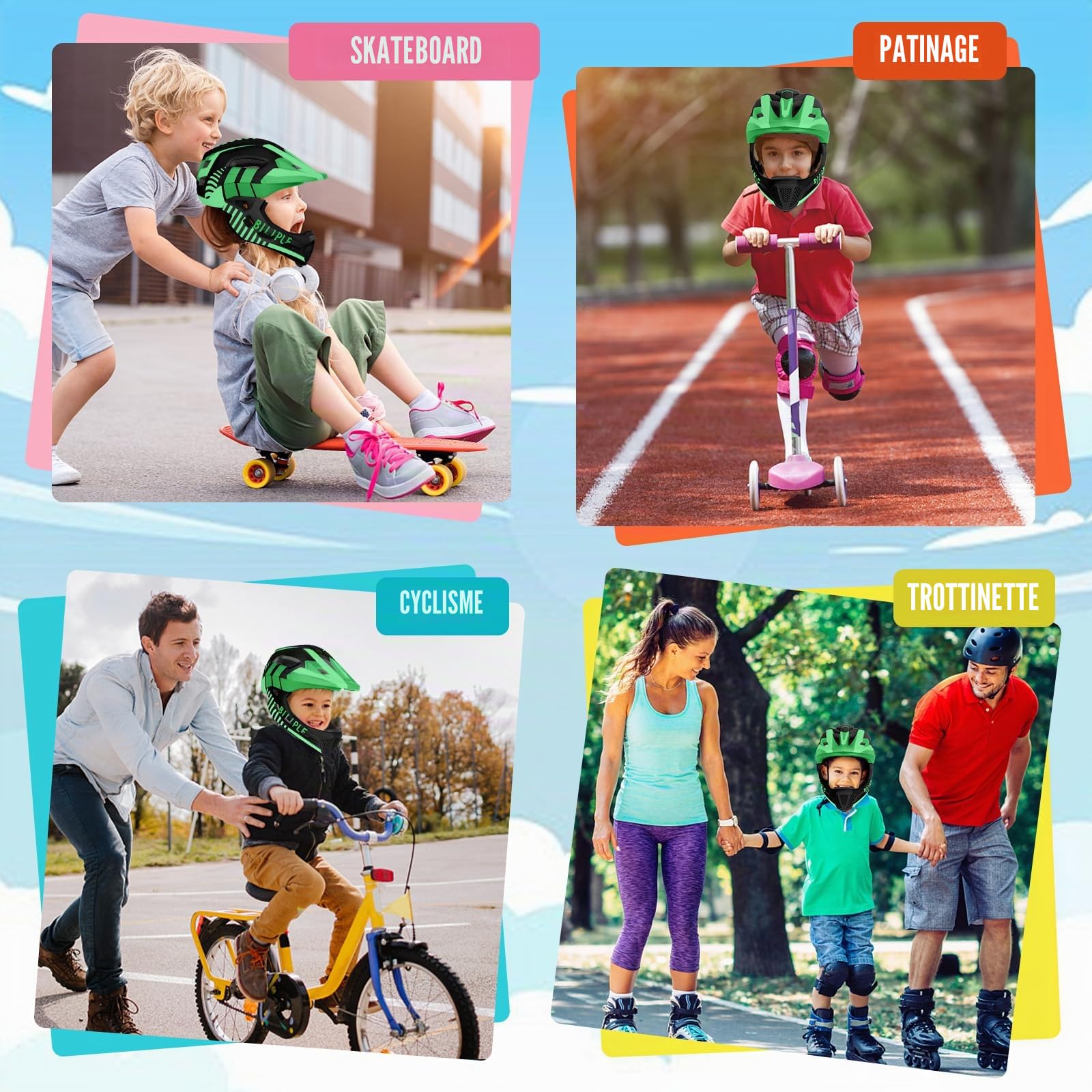 Casques de Vélo Enfants Casque Intégral avec Détachable Menton Protection Garçon Fille Casque Enfant Velo pour Vélo Skateboarding Roller Skating roulettes