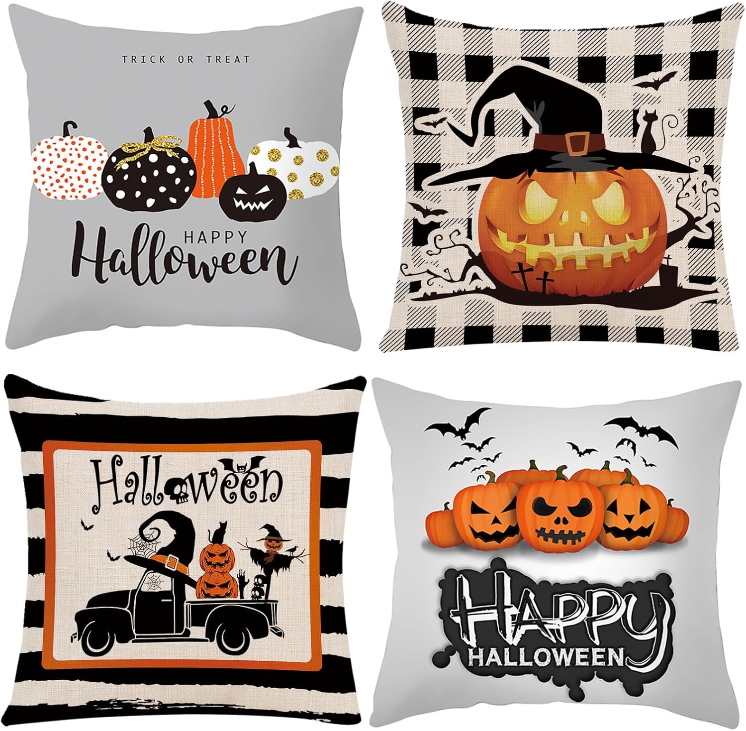 Halloween Throw Pillow Covers, 4 Pcs/Set Soft Fall Autumn Pillow Covers