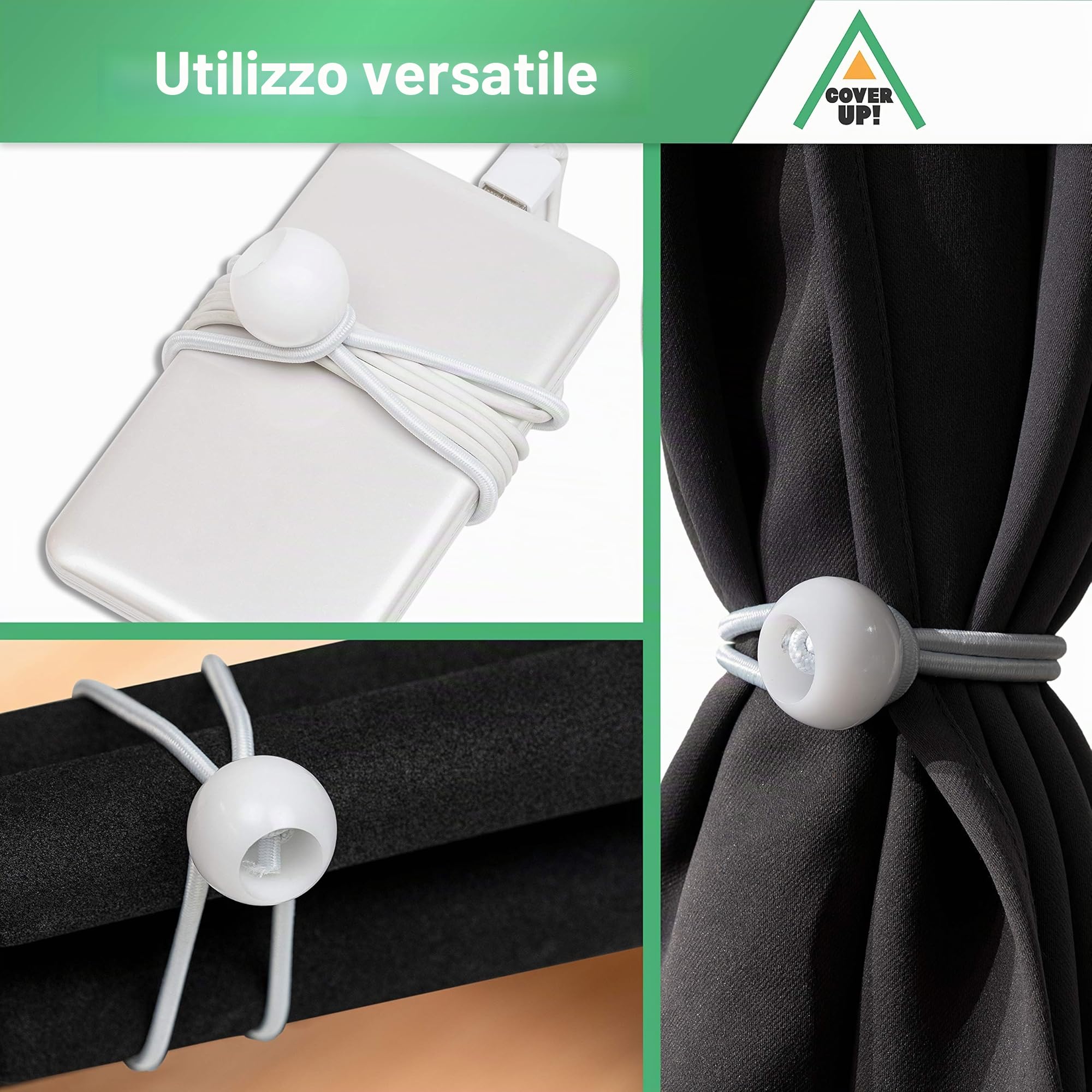 CoverUp! 25 elastici per telone - gomma di tensionamento sicura per un fissaggio ottimale - pratiche imbracature ad espansione per ogni utilizzo - elastici con sfera - bungee ball (bianco)