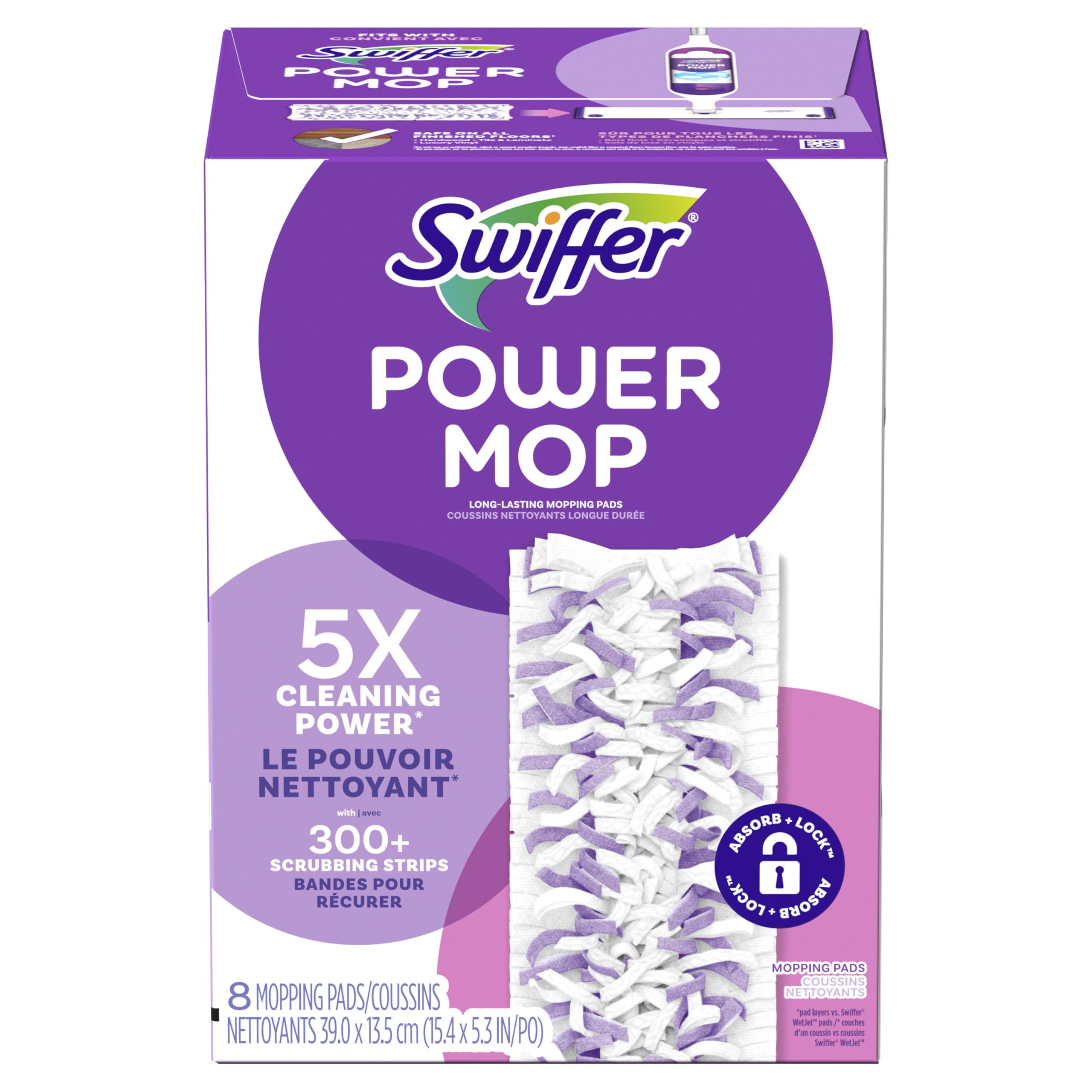 Swiffer PowerMop - Recambios de almohadilla de fregona multisuperficie, fabricado por Swiffer, para limpieza de suelos, 8 unidades (paquete de 2)