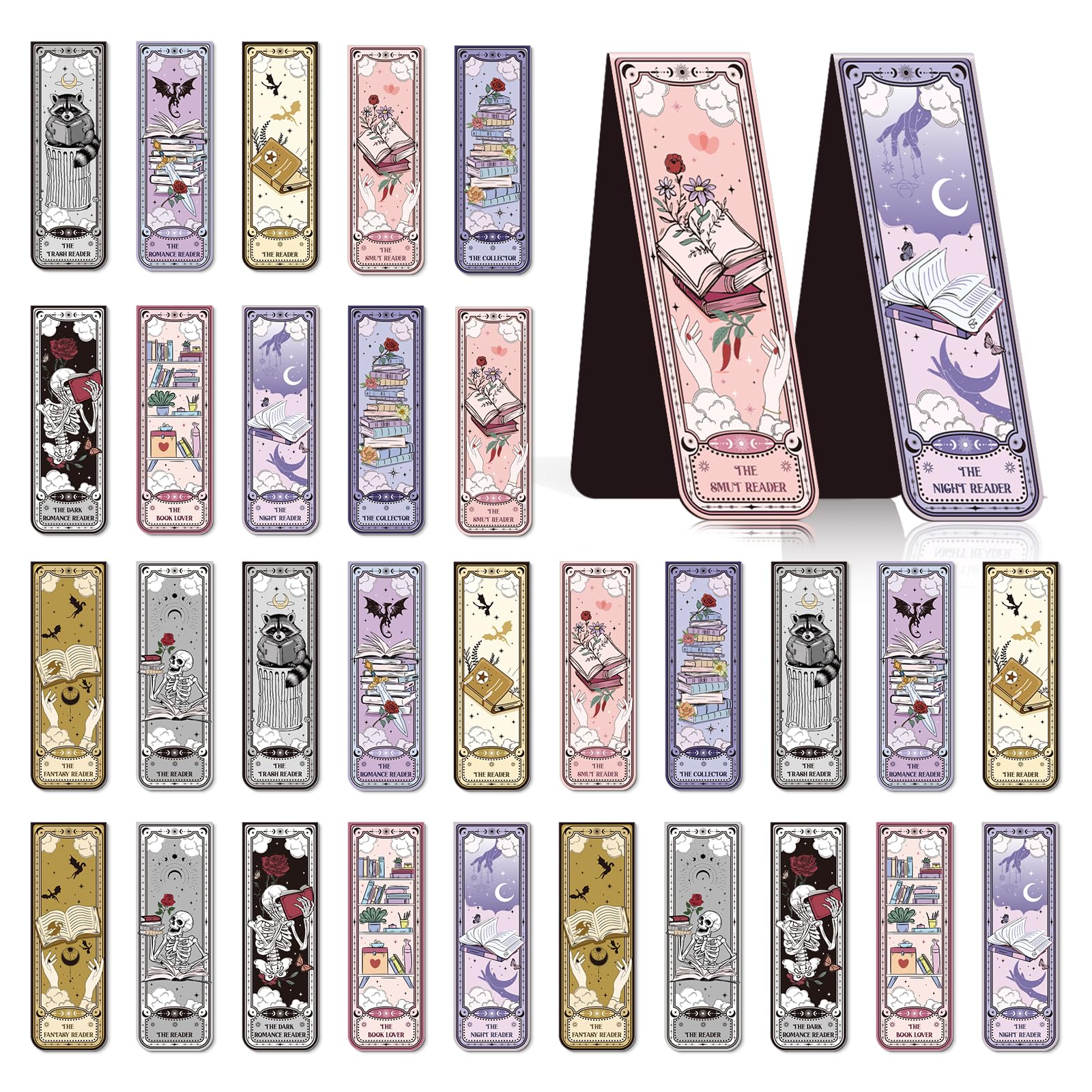 Wxiben Tarot Magnetic Bookmark for Women - 30 Pcs Fantasy Dragon Skull Bookmark Dark Romance Book Mark Magnets Page Clip Gifts for Bookish Book Lovers Students Teacher Reading Party Favor