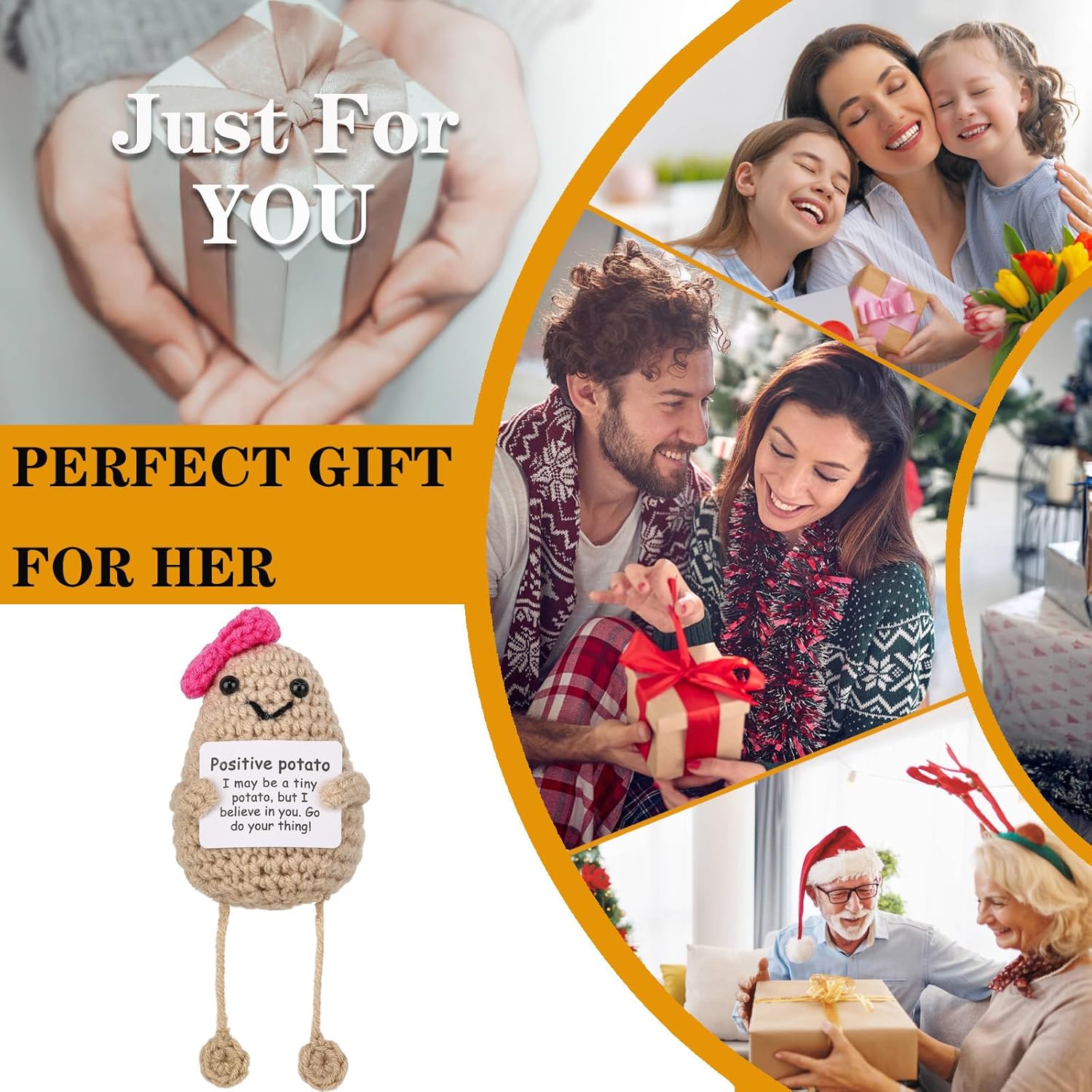 Inspirational Gifts for Women Crochet Handmade Gifts for Girlfriend Funny Positive Potato Christmas Stocking Stuffers (Ms. Potato) - Image 6