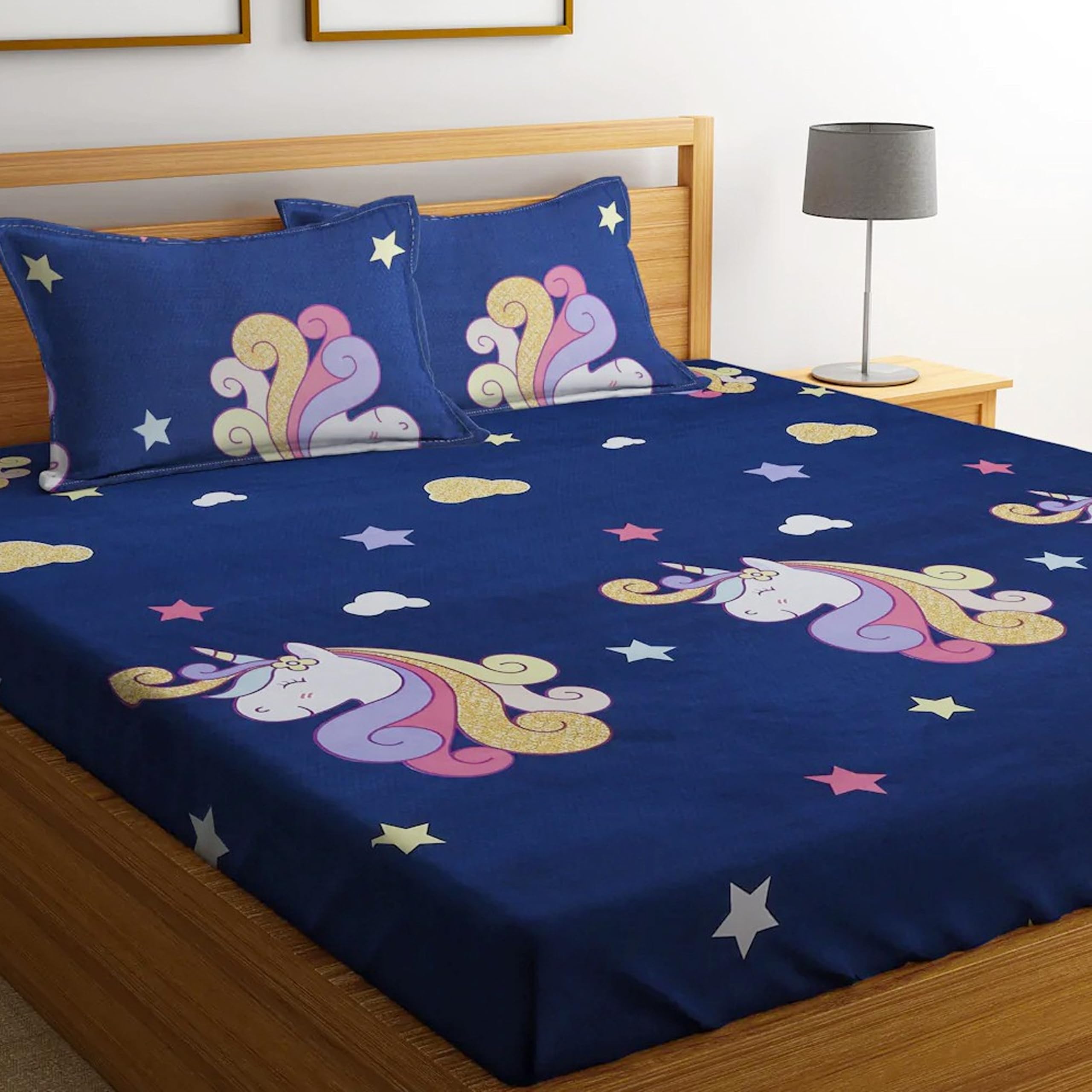 Weave & Décor Super Soft Super Comfortable Pure Cotton Feel Blue Unicorn Kids Single Bed Bedsheet-image-13