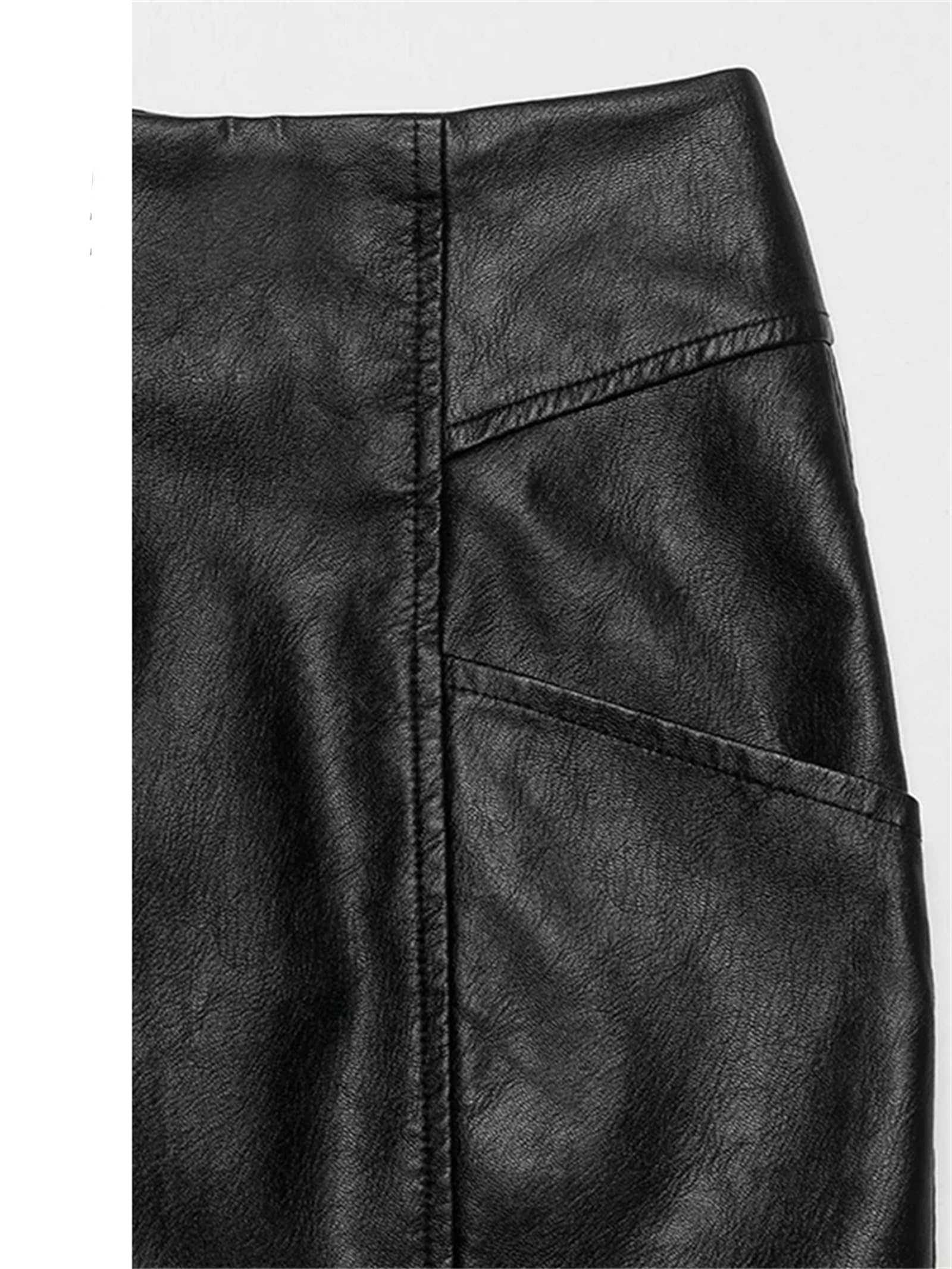 Falda corta de piel sintética para mujer, de cintura alta, color negro