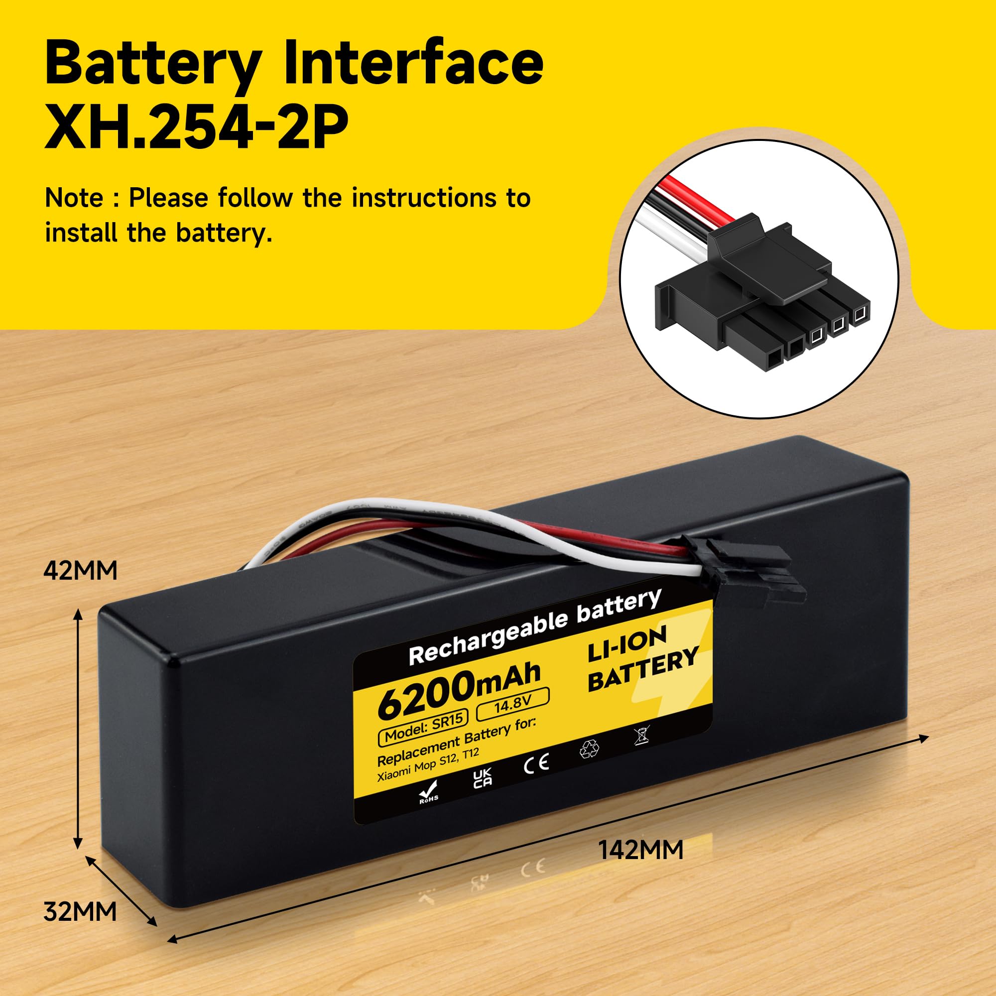 Batería Repuesto 6200mAh/14,8V para Xiaomi T12 S12, para Xiaomi Robot Vacuum T12 S12 batería de aspiradora