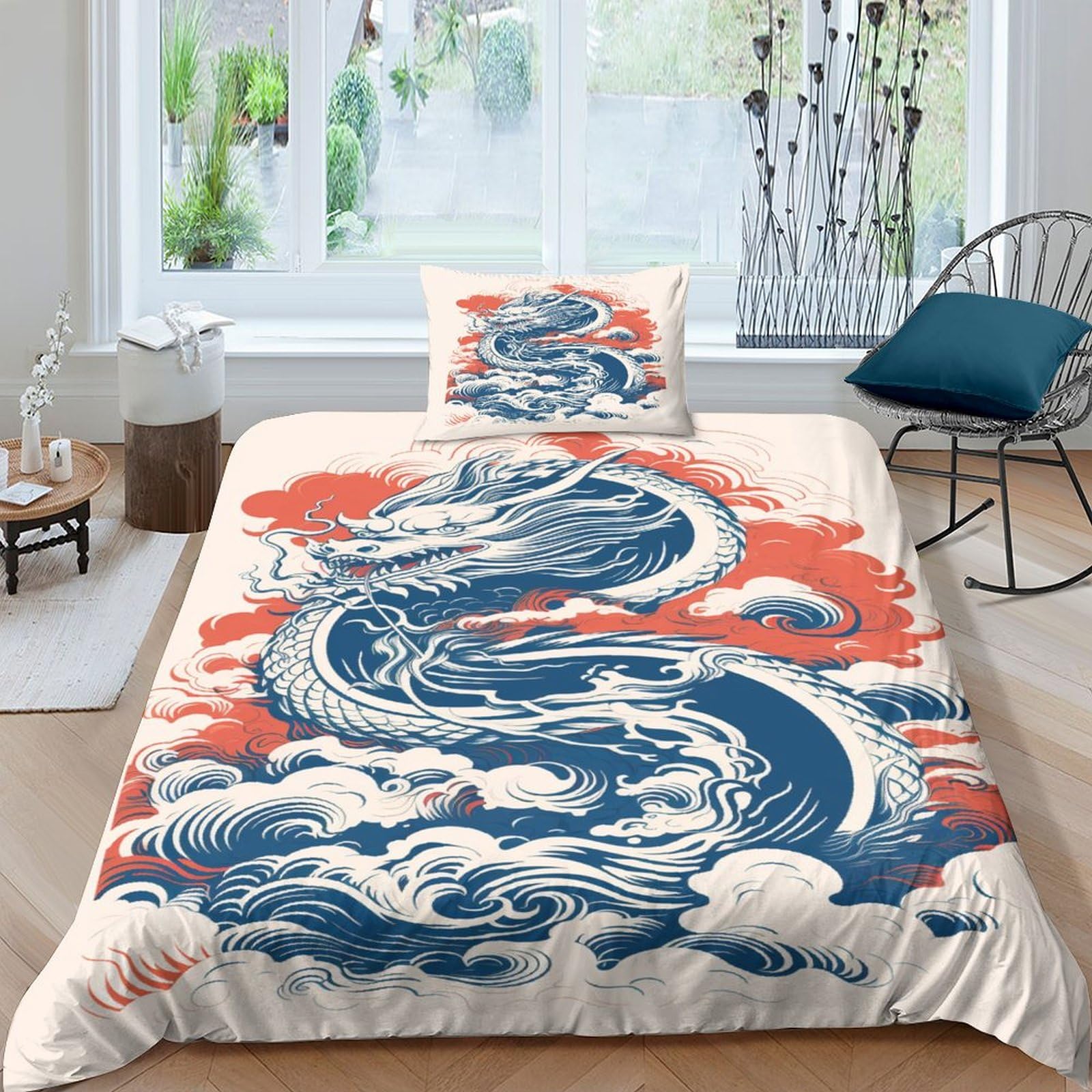 Dragon Chinois Housse de Couette fermeture éclair parure lit infroissable