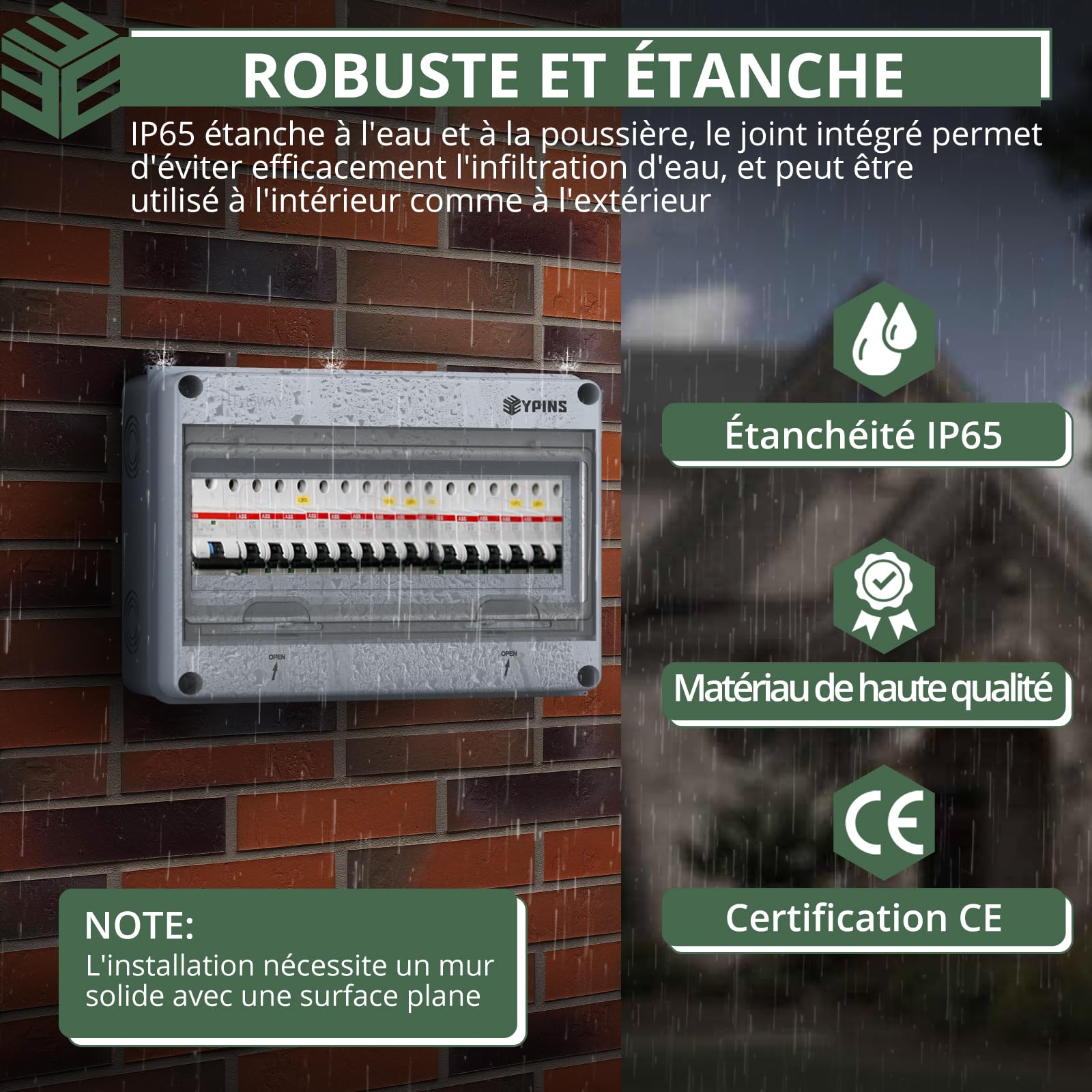 EYPINS Boîte de Distribution en Saillie Petit Répartiteur 1 Rangée 15 Modules IP65 Pour Pièces Humides Montage en Saillie Avec Pinces en Laiton Pour Jardin ou Extérieur