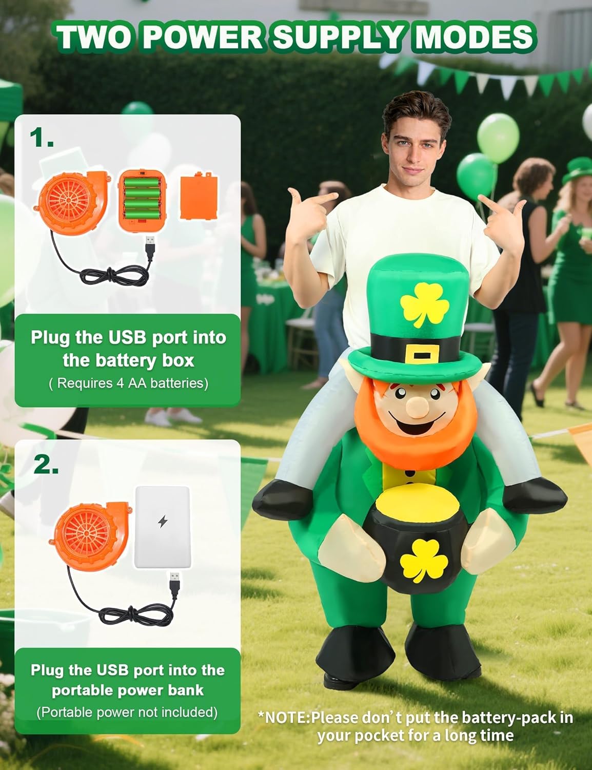 St. Patrick's Day Inflatable Leprechaun Costume Men Patricks Blow Up Costumes Adults Funny Green Holiday Party Suit