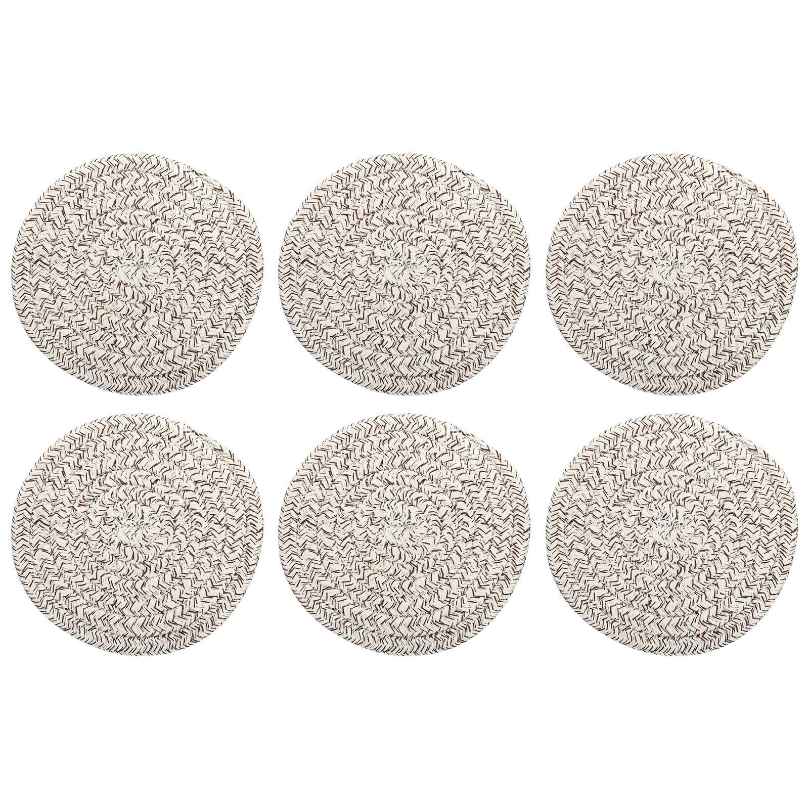 PATIKIL Absorbent Drink Coasters, 6Pcs 4.7" Handmade Woven Coaster Heat Resistant Cotton Table Protection for Coffee Table, Home Kitchen Decor, Coffee White