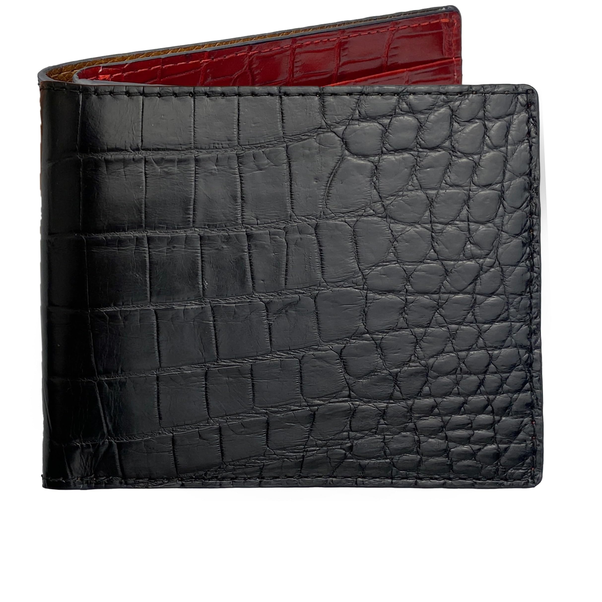 HATA Black Red Bifold Leather Wallet for Men, Exotic Double-Sided Leather Wallet with RFID Blocking, Slim Credit Card Holder, Handmade Gift for Birthday, Anniversary, Father’s Day VILE-112