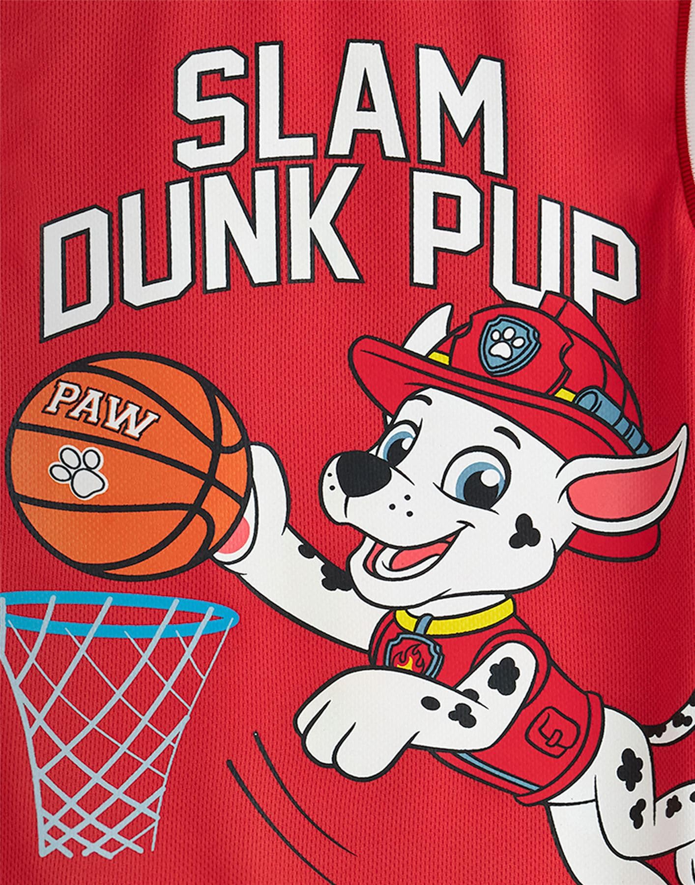 Paw Patrol Maglia da Basket Ragazzi Marshall | Maglietta Sportiva per Bambini Slam Dunk Pup in Rosso | Abbigliamento Sportivo Grafico Cucciolo Dalmata Pompiere | Abbigliamento Sportivo per bambinii