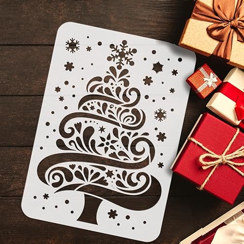 Miniatura 3 de FINGERINSPIRE 4 plantillas de árbol de Navidad – 11.7 x 8.3 pulgadas, patrón de copos de nieve, estrellas de árbol de plástico para manualidades,