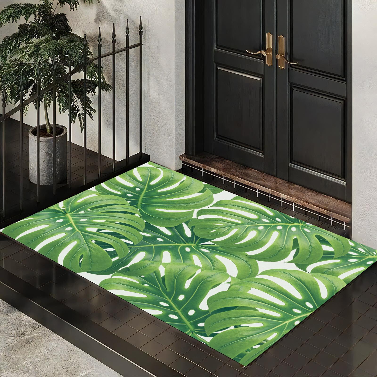 Paillasson antidérapant lavable motif tropical moderne 60x90cm