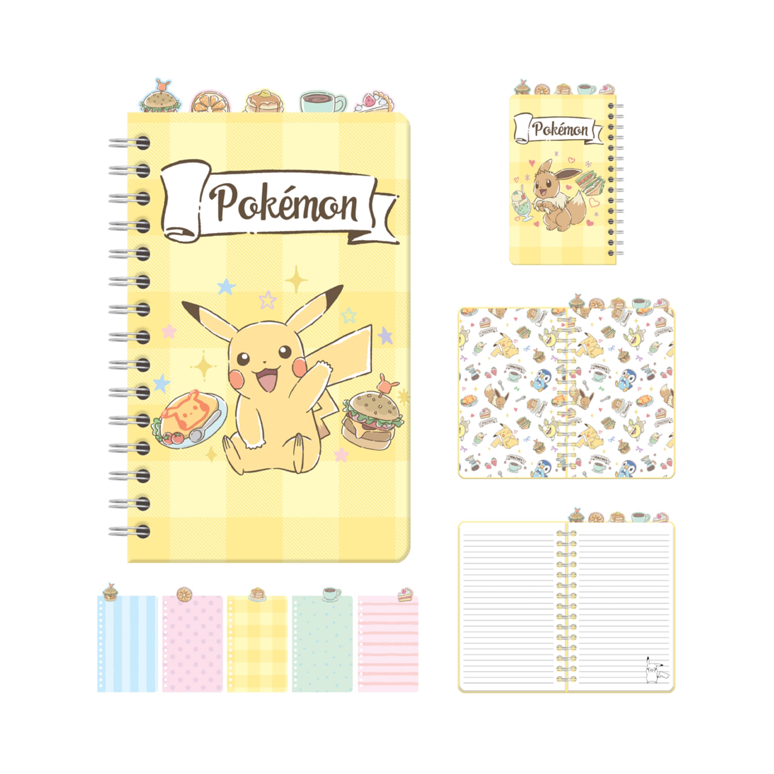 Silver Buffalo Pokemon Spiral Tabbed Notebook Featuring Pikachu, Yamper, Piplup, and Eevee, 8" x 5"