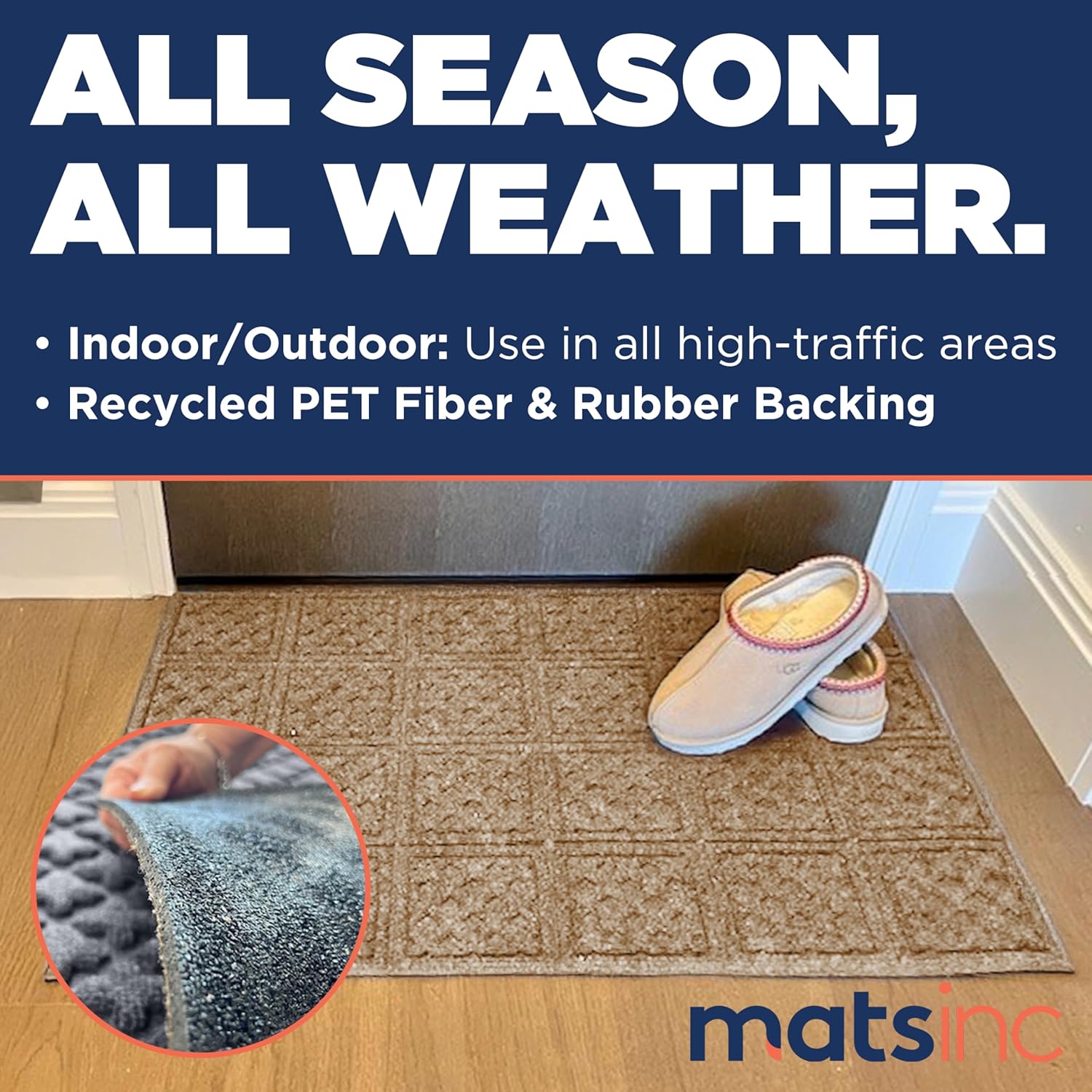 Artisan Entry Front Door Mat - Rubber Back Indoor or Outdoor Entry Rug with Lattice Design, Water Absorbing Rug, Made in The USA by Mats Inc, 2' x 3', Taupe