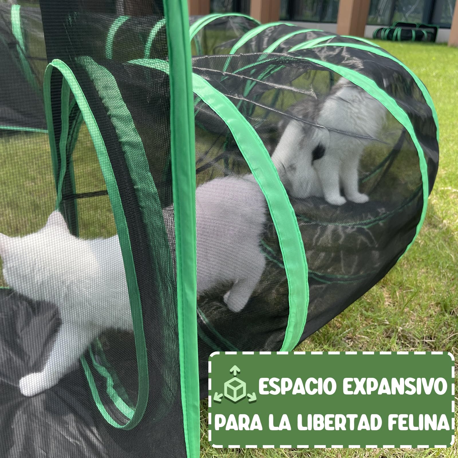 Pawtenda Carpas para Gatos de Interior y Exterior, Tienda Plegable con Túneles, Corralito Portátil 4 en 1 para Mascotas, Incluye 2 Tiendas