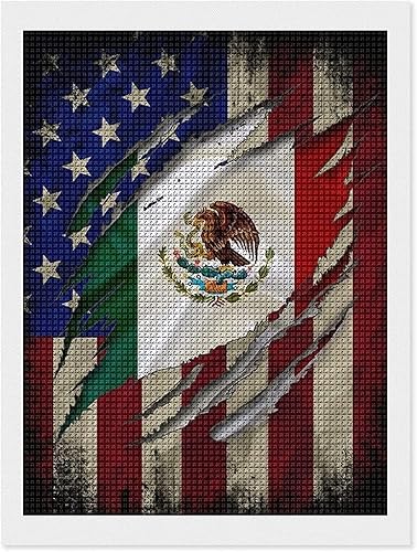 DVWIVGY Kits de pintura de diamantes con bandera mexicano-americana, arte de diamantes para adultos y niños, kits de pintura de diamantes,