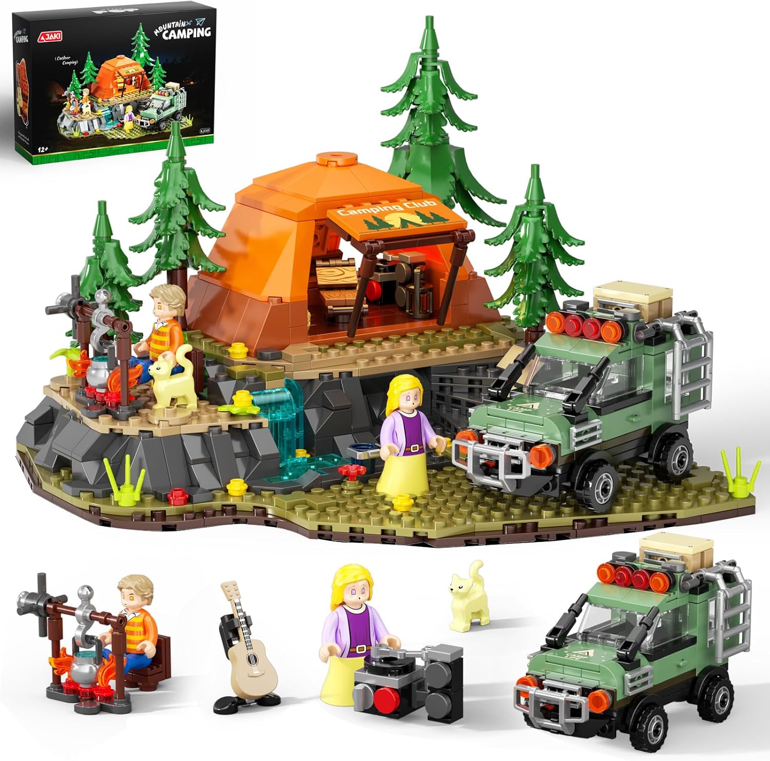 Mountain Camping Building Blocks Set - 677PCS Outdoor Adventure Scene Construction Toy with Tent, Camping Car & Campfire, Desktop Decoration for Kids & Adults, Creative Gift for Camping Lovers