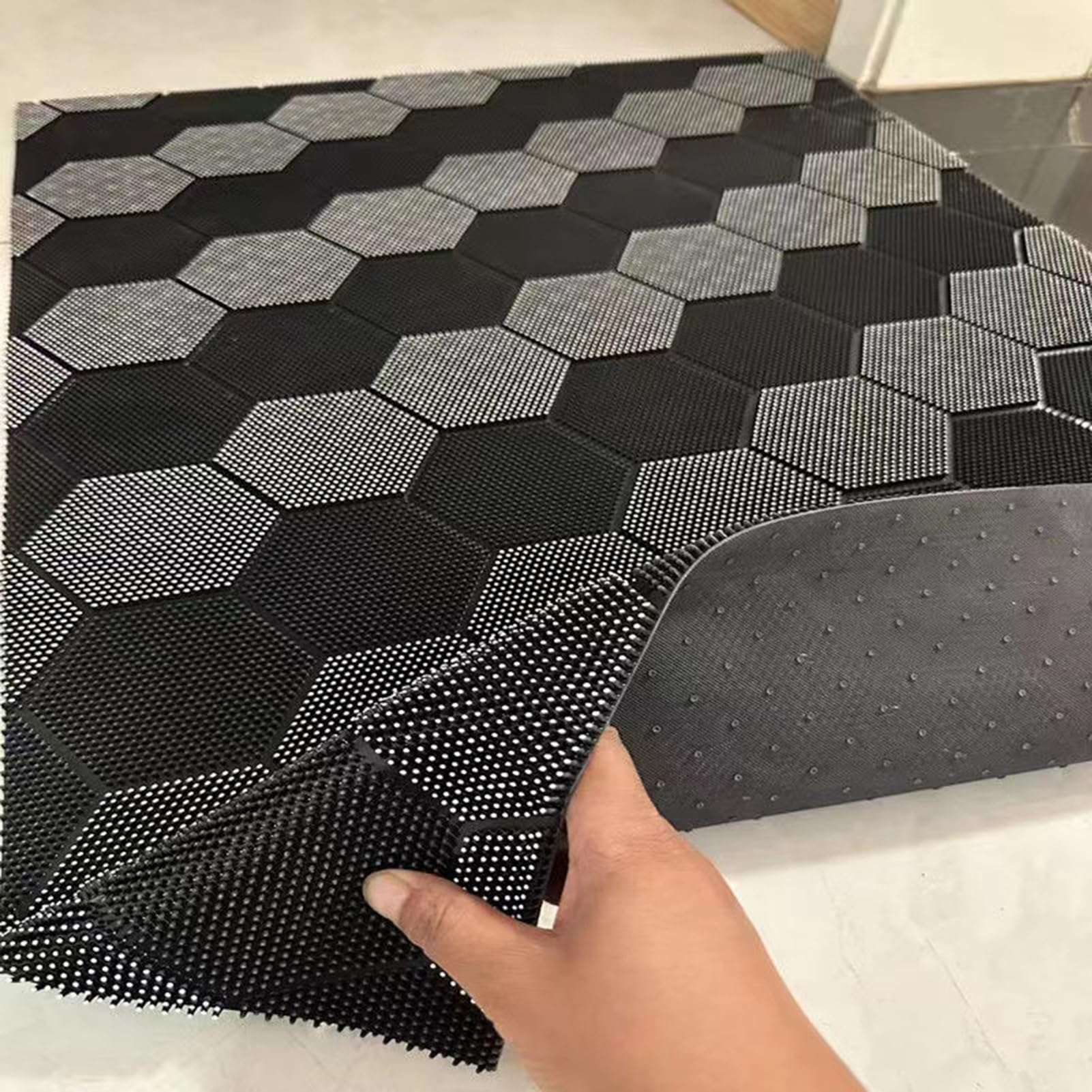 Gummimatte 0,6/ 0,9/ 1,2m Breite, Individuell Anpassbare Antirutschmatten, Gummimatten mit Einzigartigem Musterdesign, Verhindern das Eindringen von Schmutz in Ihr Zuhause, Garagenbodenrolle(Black,90x